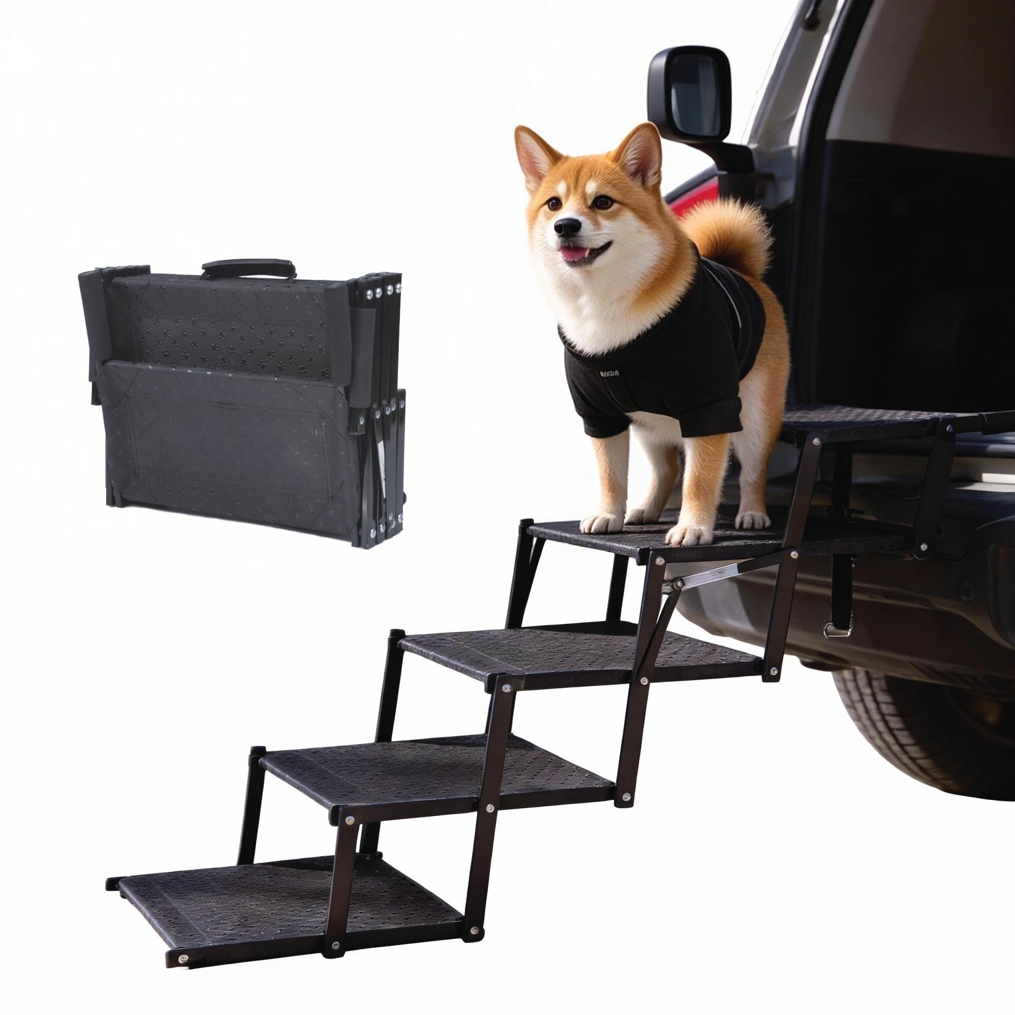 Photo 1 of Dicprms Dog Stairs 5 Steps Foldable Dog Ramp with Non-Slip Surface, Portable Dog Steps for Cars,SUV and Truck, Supports up to 250 lbs