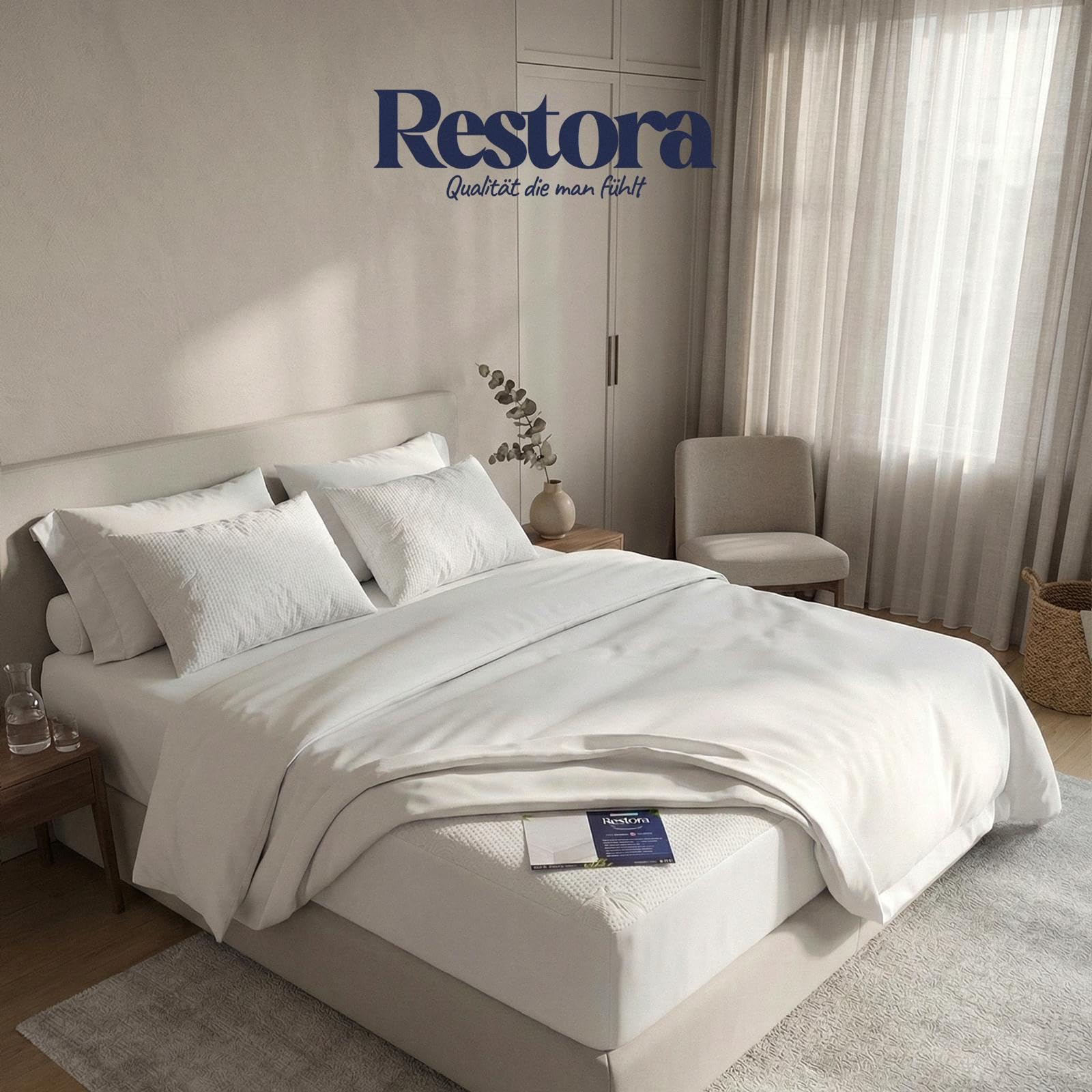 Protector de colchón de bambú resistente al agua, 160 x 200 cm, con puente de 34 cm, transpirable, antibacteriano, apto para alérgicos, bajo ruido, lavable a 60 °C, certificado Öko-Tex