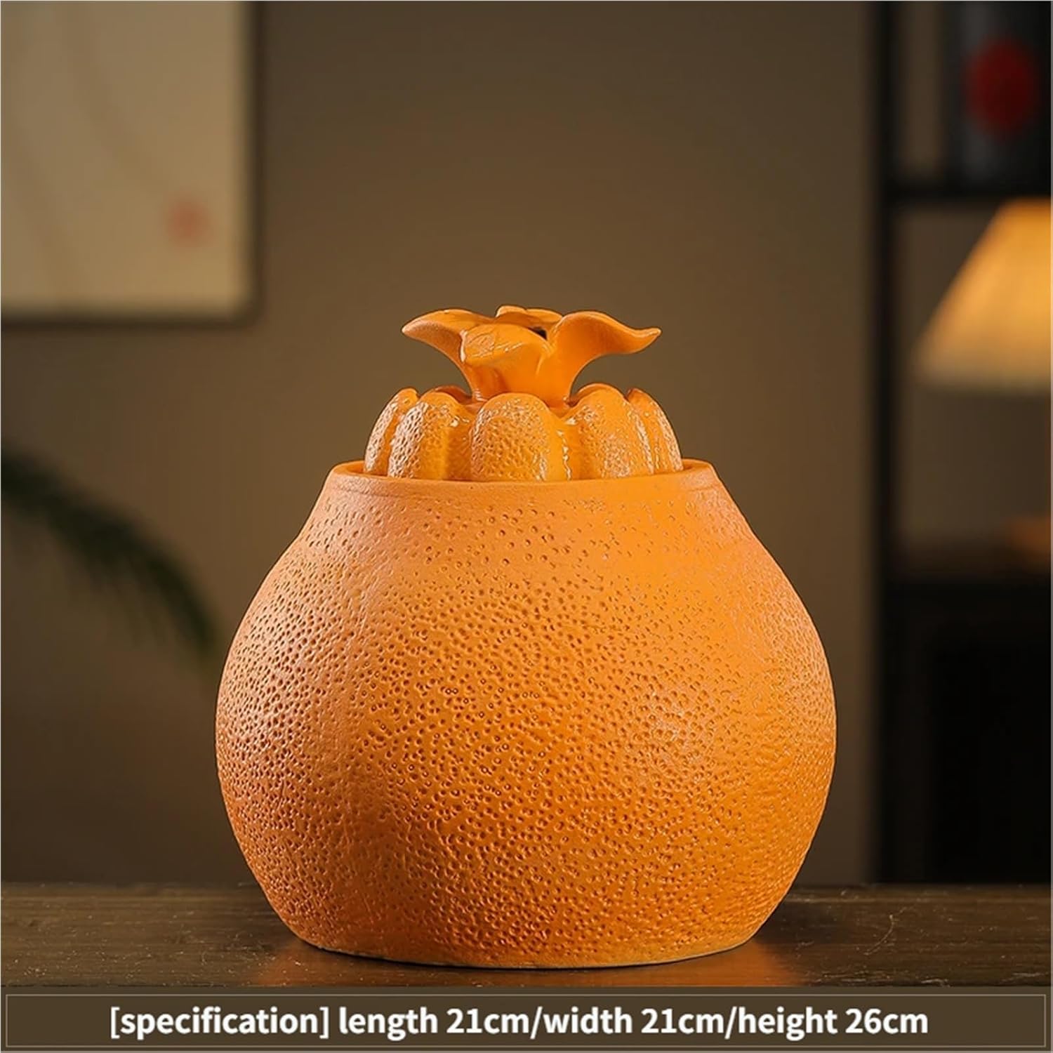 Ceramic Orange-Shaped Feng Shui Tabletop Fountain | Indoor Water Feature Flowing Device for Home Office Wealth & Prosperity Décor (18cm/21cm Options)(Large)
