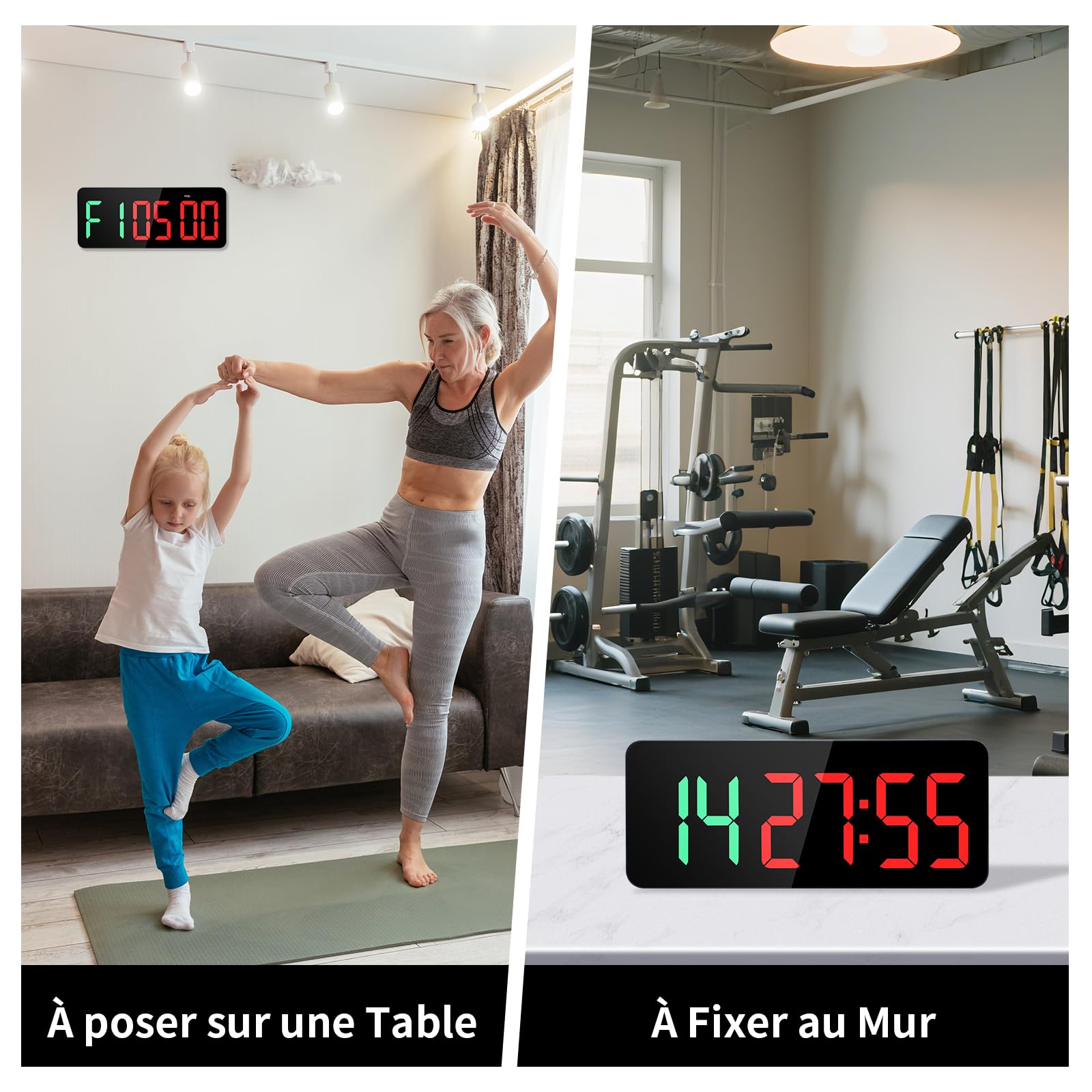 Timer Sport, Minuteur Fitness 3" Grand Ecran Time, 12/24 Heures Horloge Murale Numérique LED, Chronomètre avec Télécommande, Minuteur d'intervalle, Time pour Salle de Sport Garage à Domicile