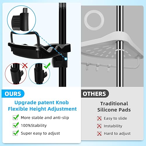 Miniatura 3 de Estante de tensión de esquina de 32 a 122 pulgadas, color negro, estantes de ducha inoxidables sin taladros para baño, bañera, lavabo, organizador