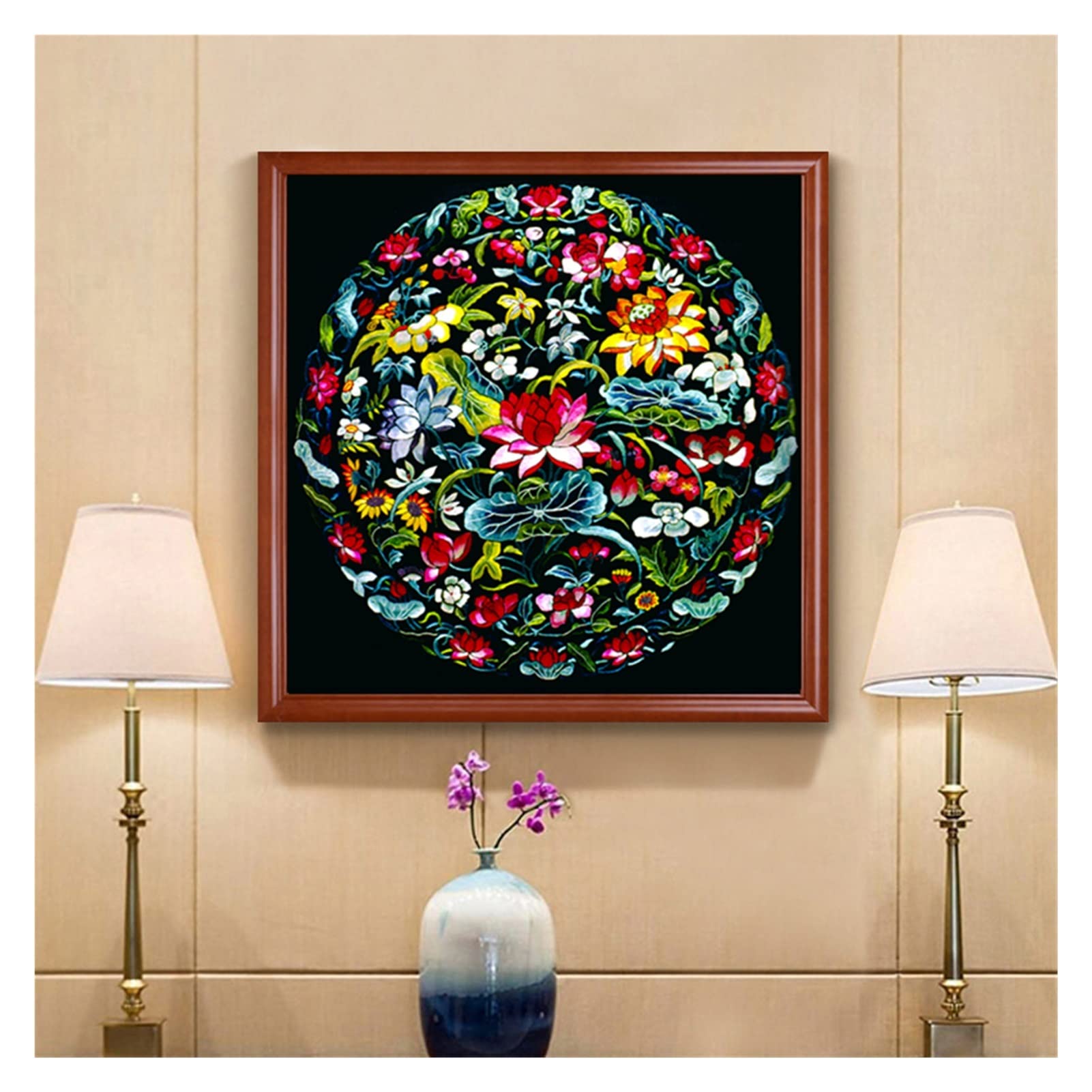 cross stitch kits,Cross Stitch Kits,cross stitch,Embroidery DIY Chinese Style Lotus/Chrysanthemum/Fish/Crane Patterns Printed Kits Cross Stitch Thread Needlework Sets Home Decor (Color : DX-FJ0812, Si