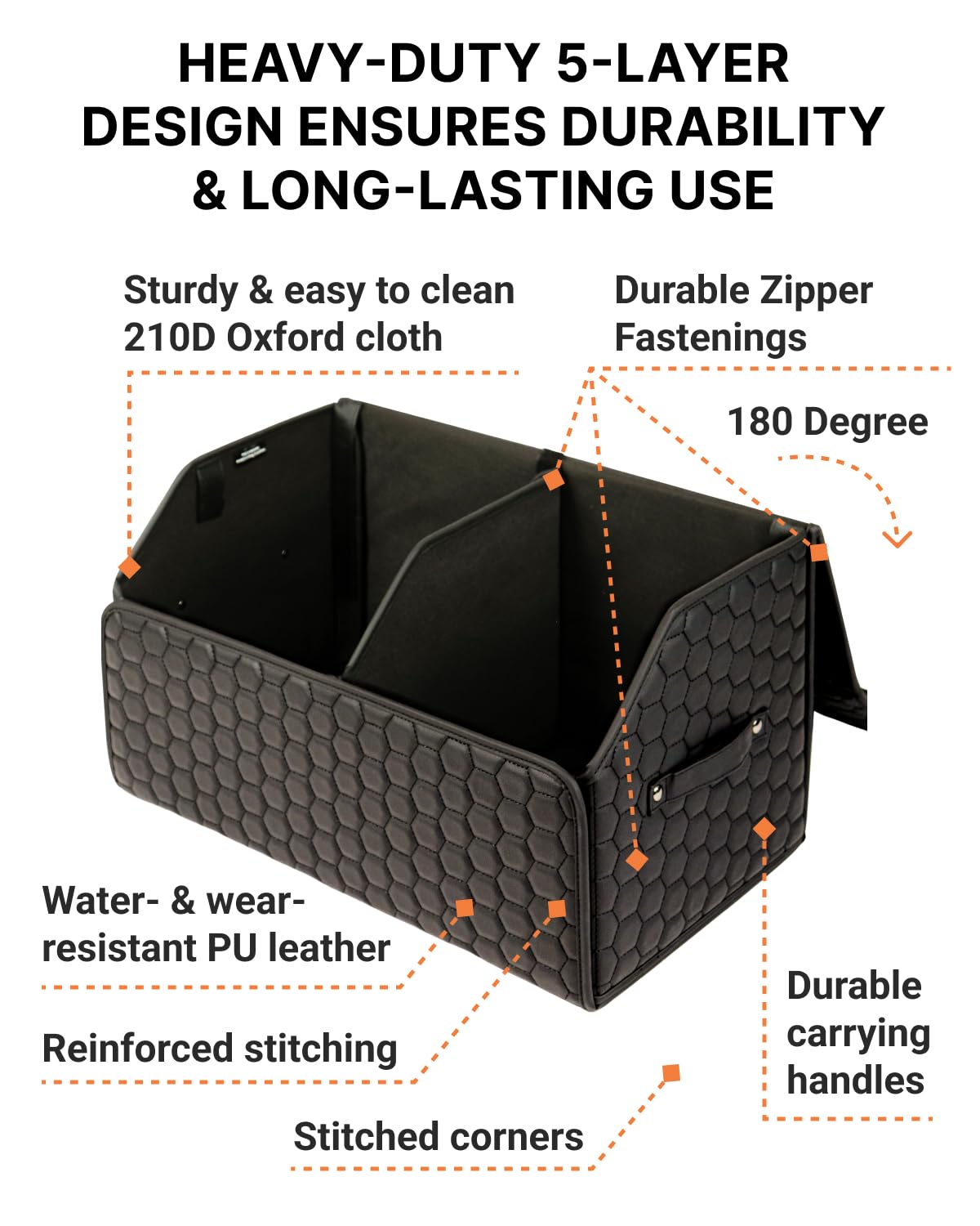 Owleys Cargo Organizer 17.7" - Compact Storage Totes With Lids For SUV, Sedan Or Truck - Durable Car Crate For Travel Essentials - Unique Gifts For Dad (Black 17.7)