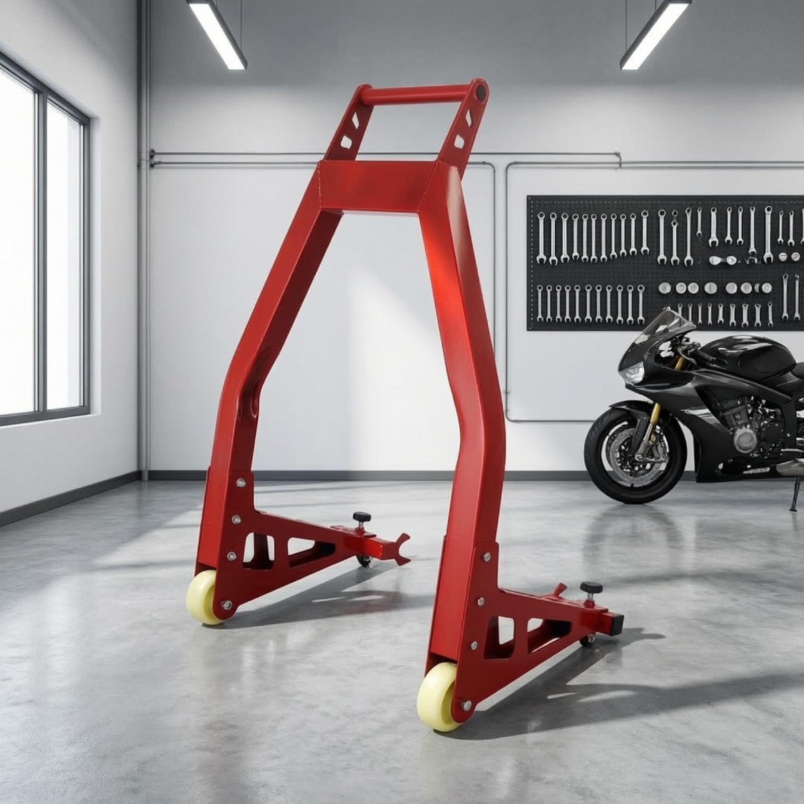 Cavalletto di Sollevamento con Supporti Laterali Regolabili in Acciaio Al Carbonio Cavalletto con Ruote Mobili Stabile per Riparazioni Generali