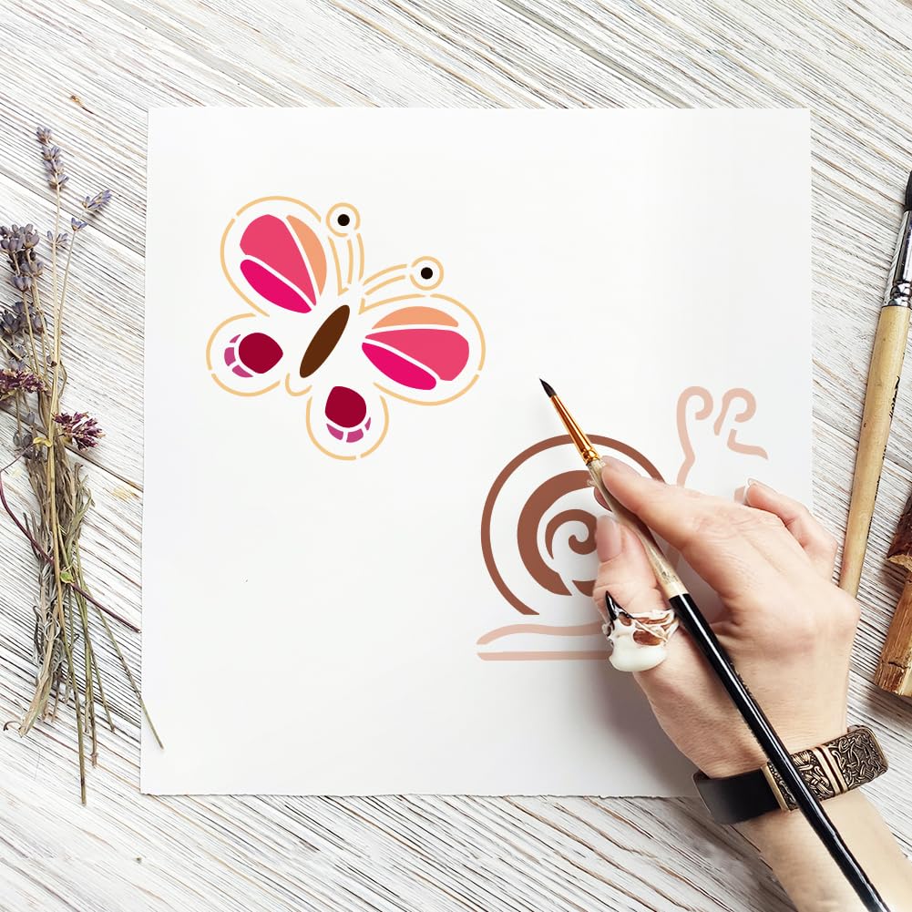 FINGERINSPIRE 14 plantillas de flores y animales con pincel de 15 cm/20 cm/30 cm flores y hojas plantilla mariposa pájaro conejo abeja DIY arte y manualidades plantillas para pintar sobre suelo de