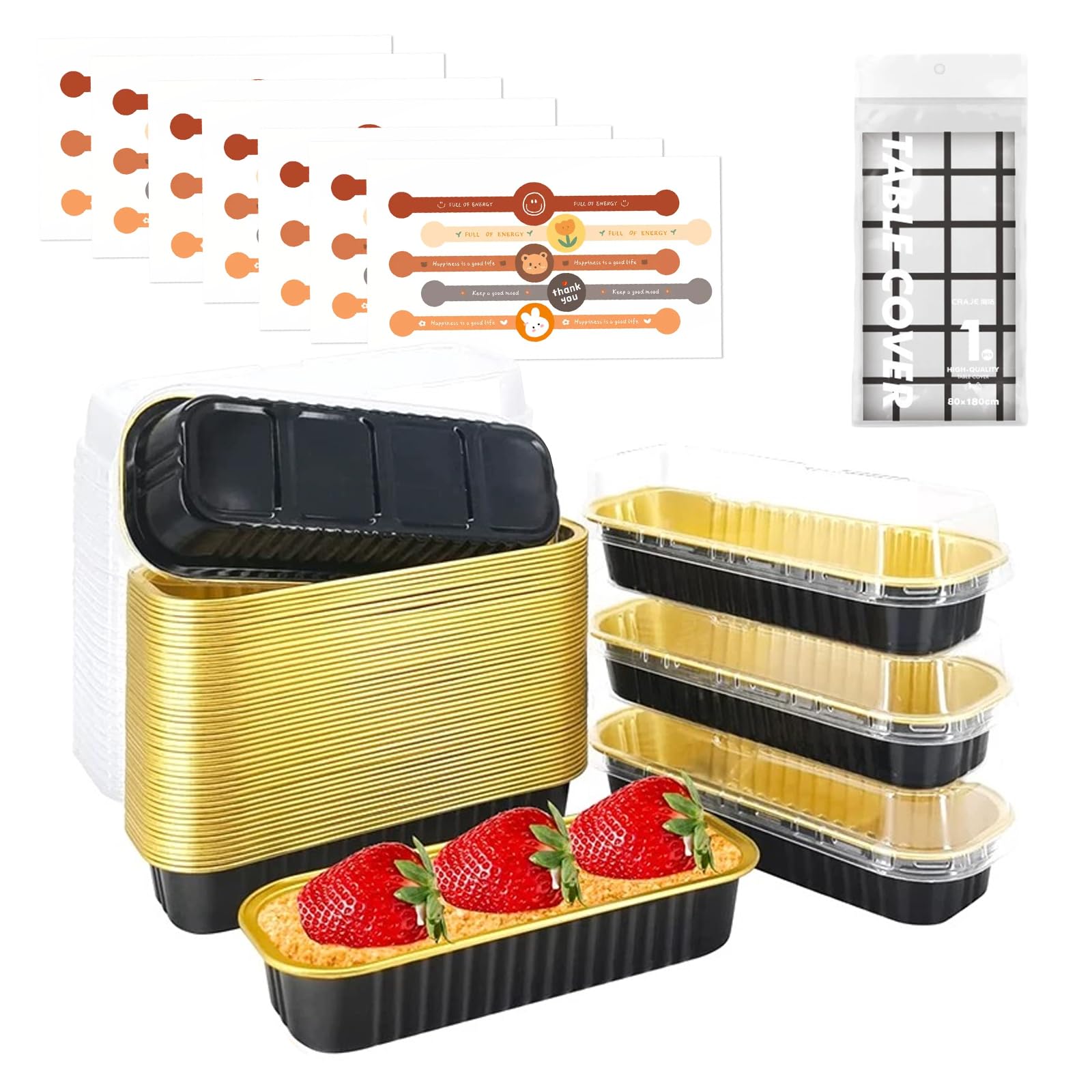 Wrbugukeji 30 Pcs Mini Loaf Cake Cases, 200ml Black Gold Mini Loaf Baking Pans with Lids, Mini Cake Tins for Bread Cakes Wedding Birthday Picnic Party