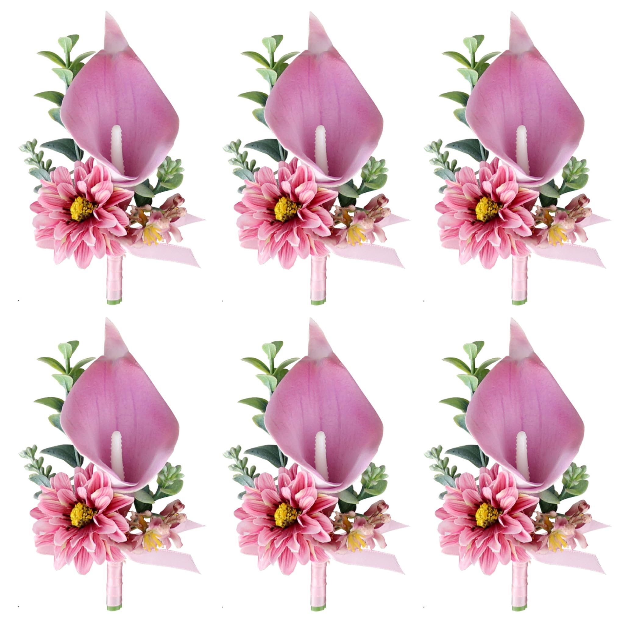 Bemonew Calla Lily Boutonniere, 6pcs Real Touch Artificial Wedding Flowers