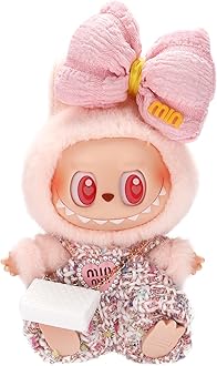 Designed for Labubu Clothes, Luxury Chic Series for 17cm Labubu, High-End Fashion Doll Clothes for Labubu Accessories (NO Doll) (Heart Dress+Hairband+Bag)