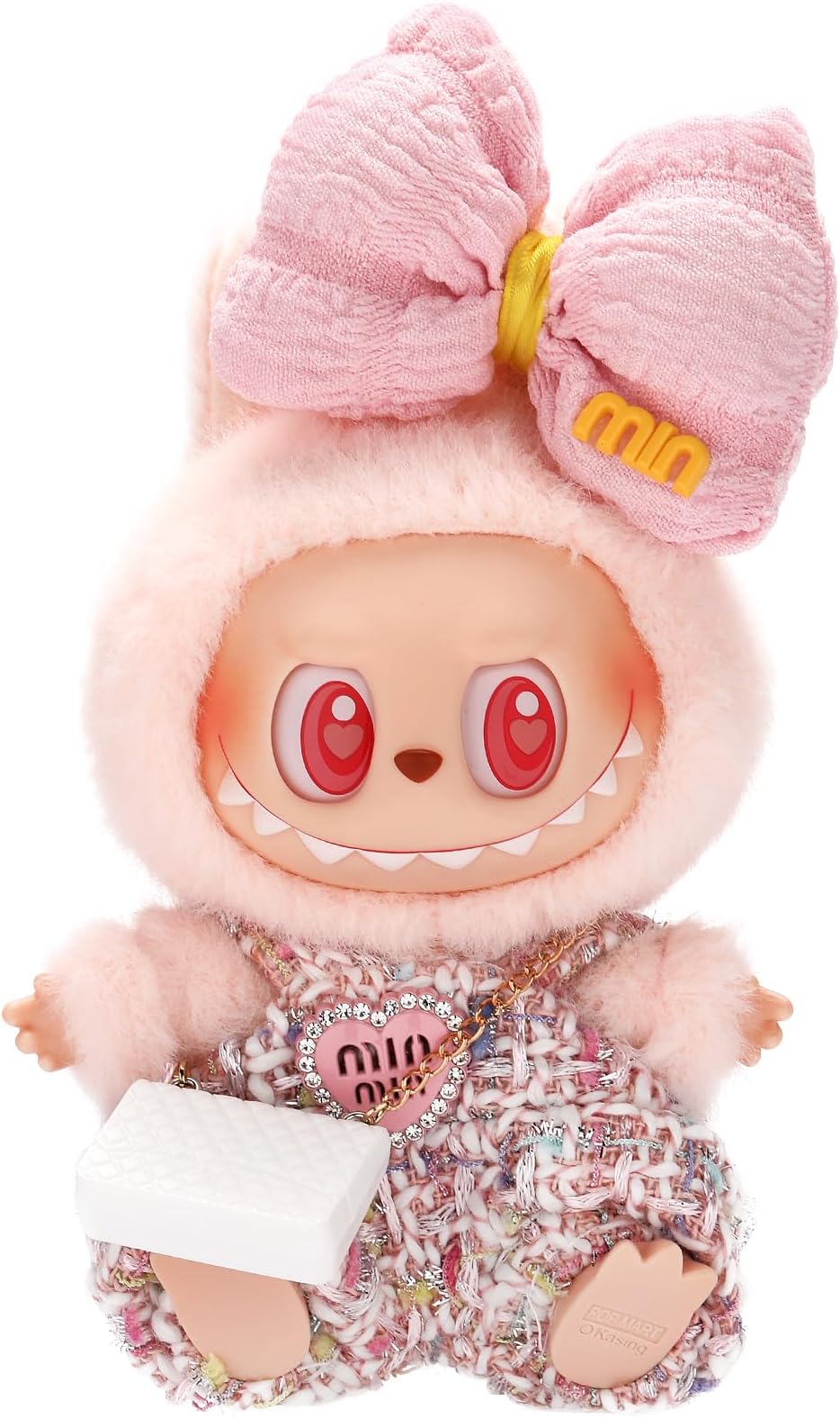 Designed for Labubu Clothes, Luxury Chic Series for 17cm Labubu, High-End Fashion Doll Clothes for Labubu Accessories (NO Doll) (Heart Dress+Hairband+Bag)