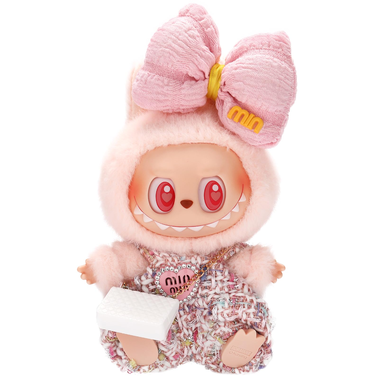 Designed for Labubu Clothes, Luxury Chic Series for 17cm Labubu, High-End Fashion Doll Clothes for Labubu Accessories (NO Doll) (Heart Dress+Hairband+Bag)