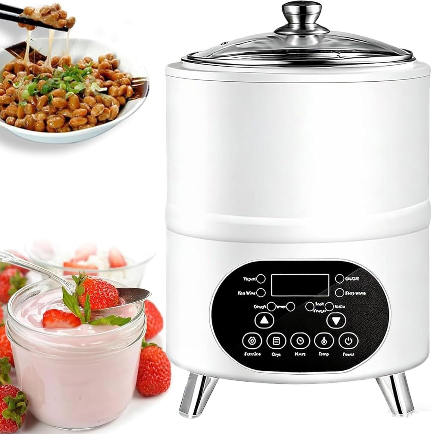 Inteligentna Maszyna Do Jogurtu O Stałej Temperaturze 360°, Domowa Elektryczna Maszyna Fermentacyjna, 7 Gotowych Menu Do Domowego Jogurtu, Natto, Wina Ryżowego, Octu Owocowego(White,12L)