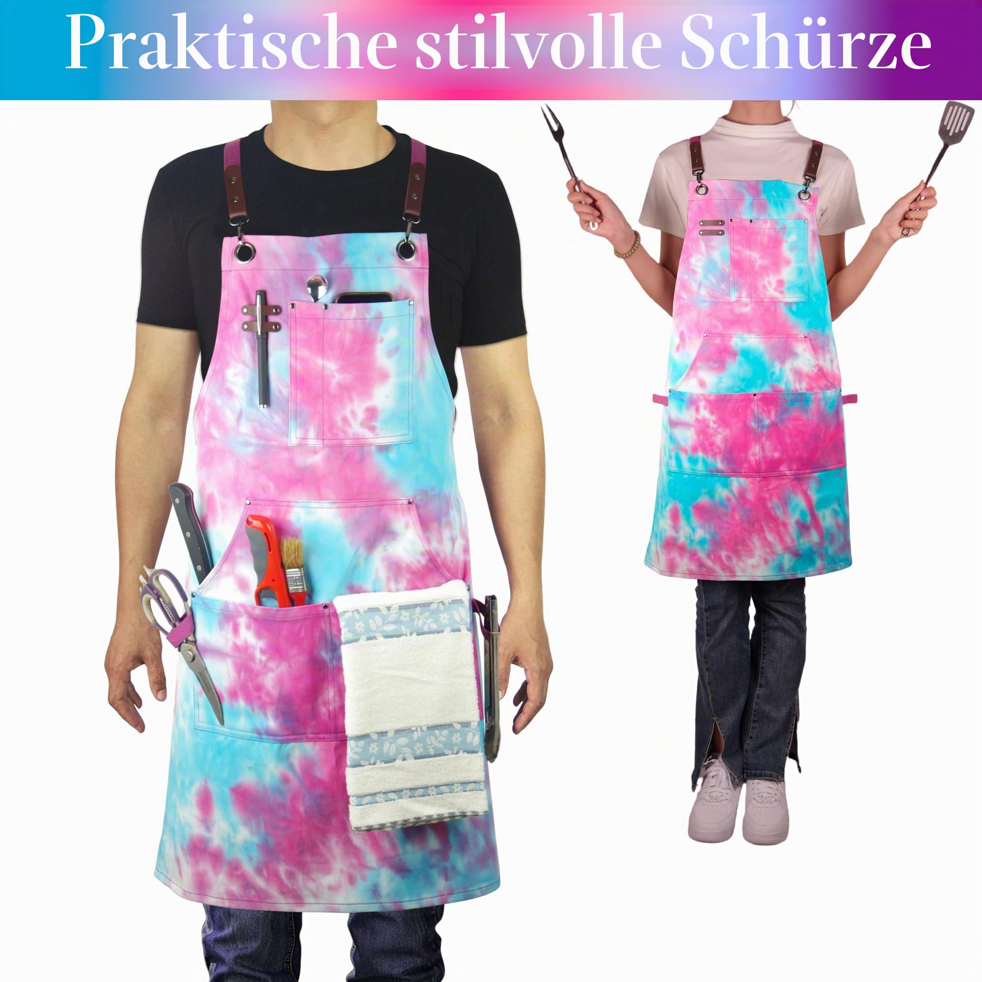 Küchenschürze,Arbeitsschürze,Leinwand,mehrere Taschen,Gartenarbeit,Malerei,Grillen,Tischler,Größen M bis XXL,Phantomblau