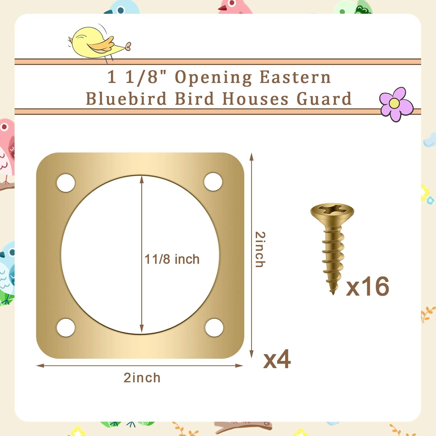 4 Pieces Metal Bird House Guard with Copper Portal Bird House Replacement for Eastern Bluebird Birdhouses(1 1/8 Inch Inner Diameter)