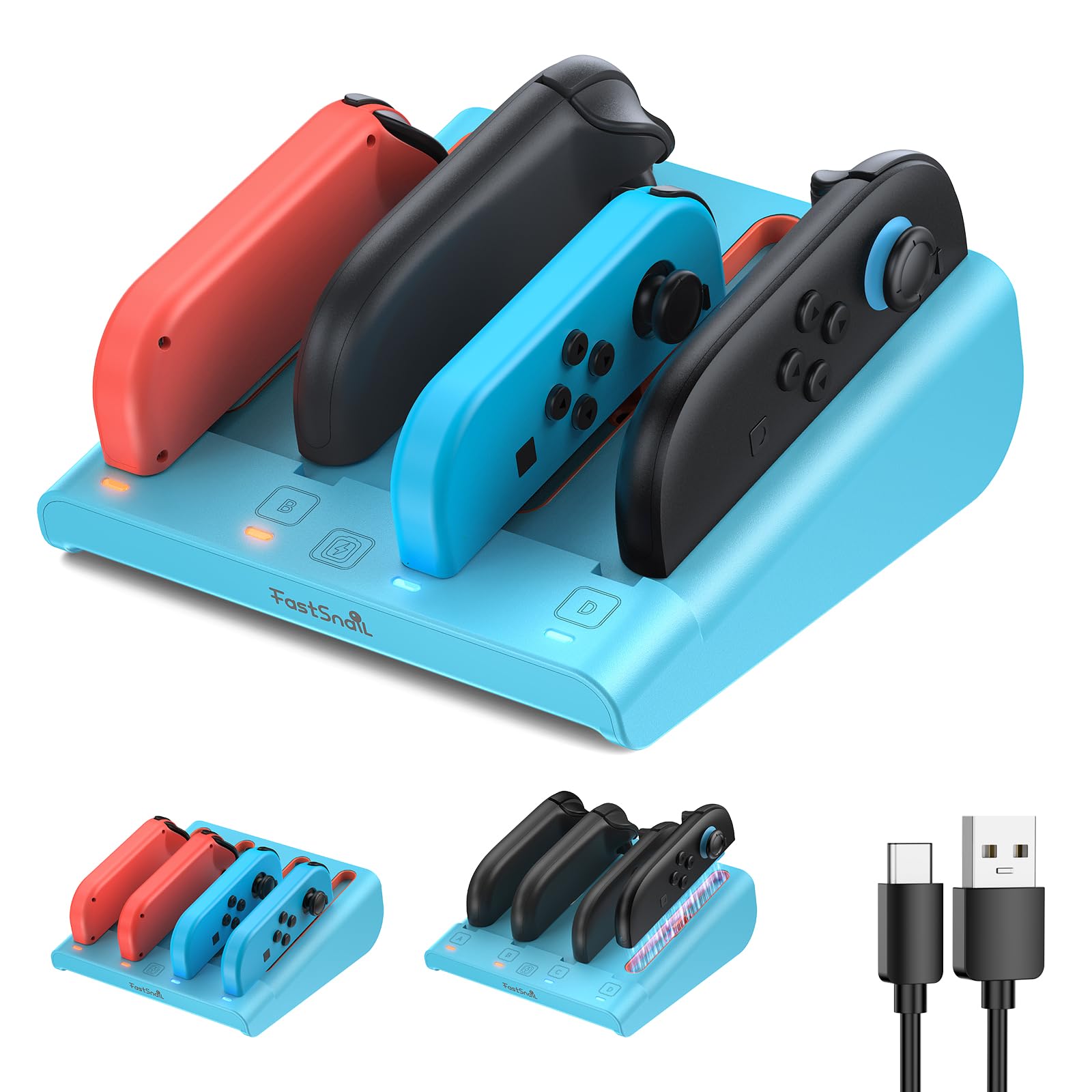 FASTSNAIL Switch Controller Charger for Nintendo Switch 2/1/OLED for JoyCon