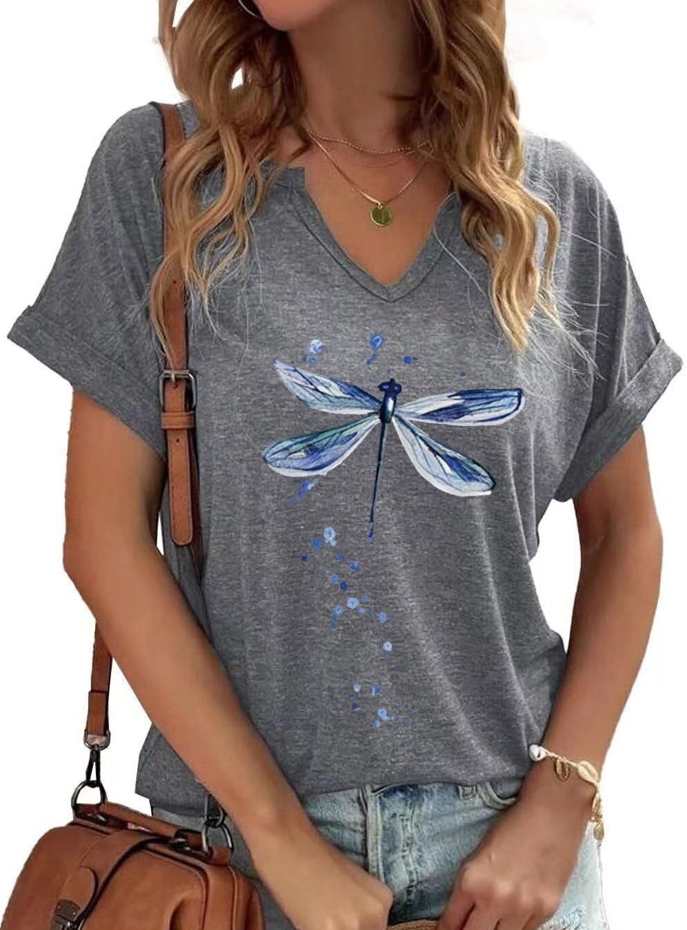 PUCKOLITY Vintage Flowers V Neck Shirt for Women Boho Floral Wildflowers Graphic Tee Casual Cottagecore Summer T Shirt