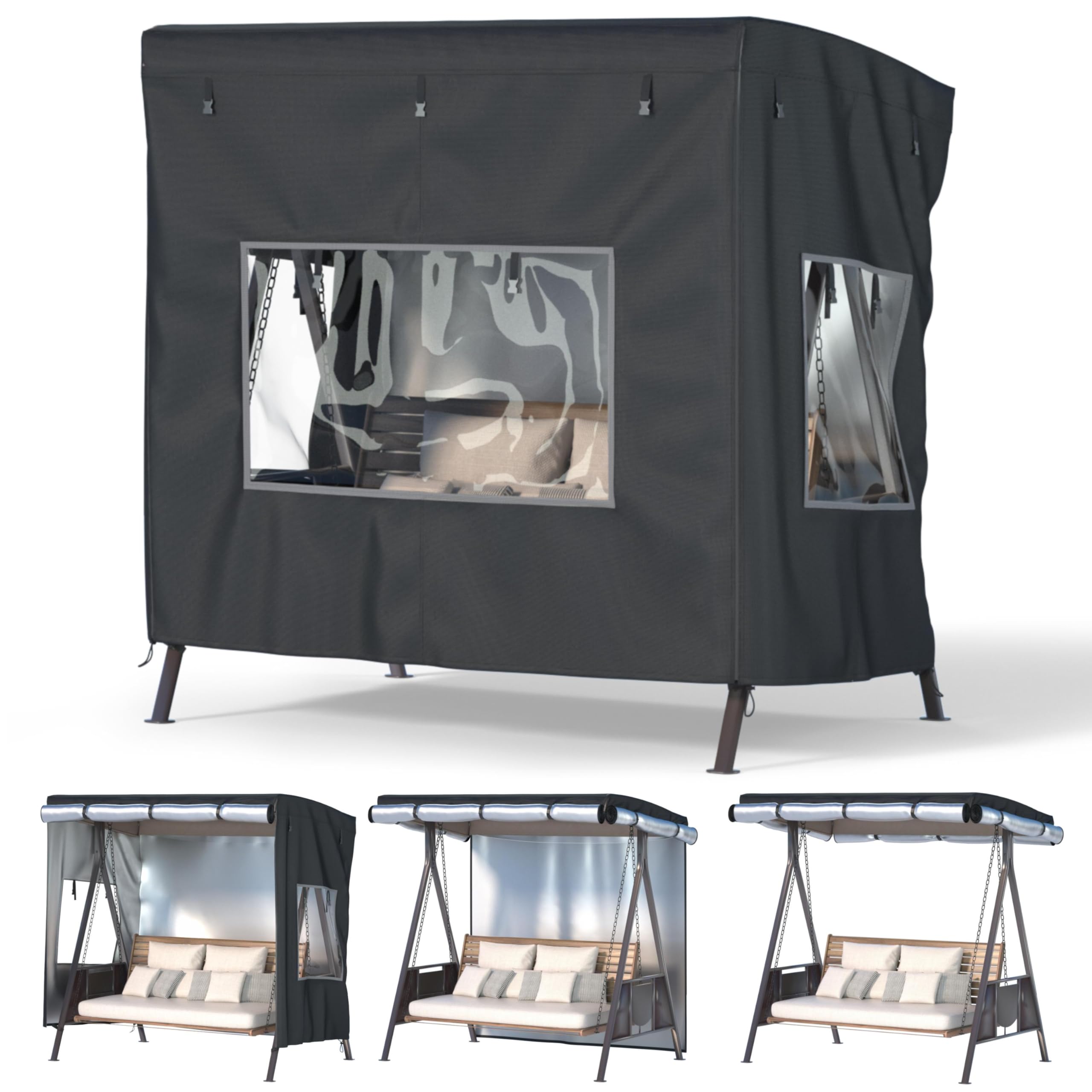 Funda para columpio al aire libre, (87 x 60 x 72 pulgadas), funda para hamaca de 3 plazas para exteriores, funda para silla de columpio, hamaca de jardín, con ventana de visualización