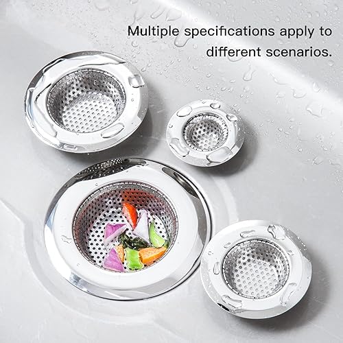 Miniatura 8 de Paquete de 4 coladores de drenaje de fregadero de cocina de acero inoxidable resistente, cubierta de drenaje de ducha, tapón de drenaje de bañera,