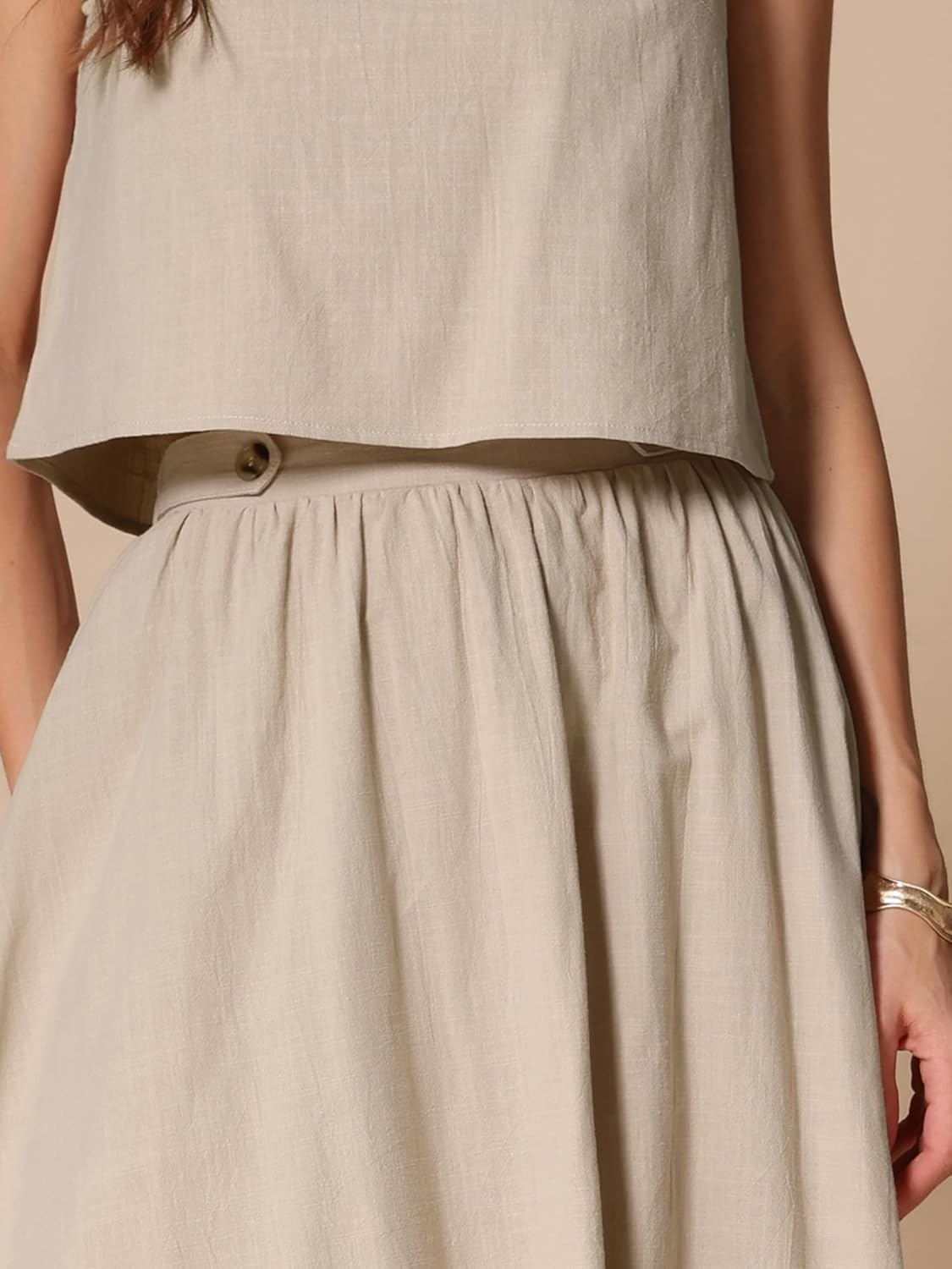 Allegra K Women Summer 2 Piece Outfits Round Neck Sleeveless Crop Top Dressy Casual Midi Skirt Suit Set - Image 5