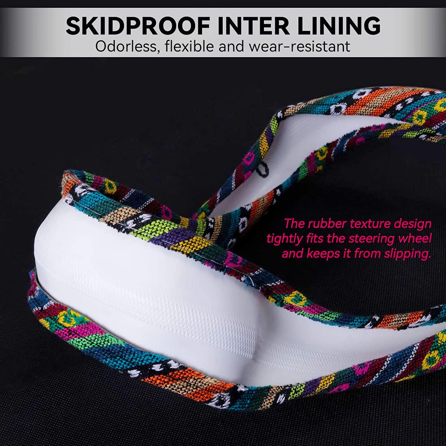 Boho Steering Wheel Cover Elastic Microfiber for Women, Universal Fit 15 inch Car SUV, Hippie Style Protector Cover, Anti-Slip, Breathable, Absorbing Sweat - 01 - Image 5