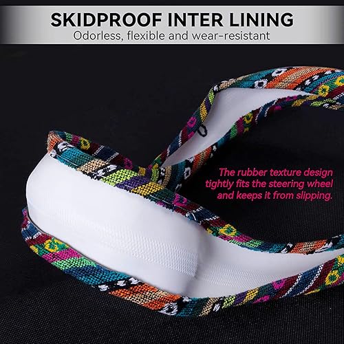 Miniatura 5 de Boho Steering Wheel Cover Elastic Microfiber for Women, Universal Fit 15 inch Car SUV, Hippie Style Protector Cover, Anti-Slip, Breathable, Con