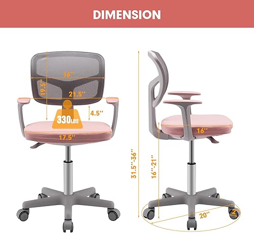 Miniatura 8 de Costzon Kids Desk Chair, Adjustable Children Study Computer Chair with Arms & Wheels, Student Swivel Rolling Task Chair, Ergonomic Kids Office Chair