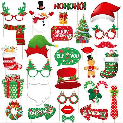HeiPen 28 pcs Christmas Photo Booth Props Cover