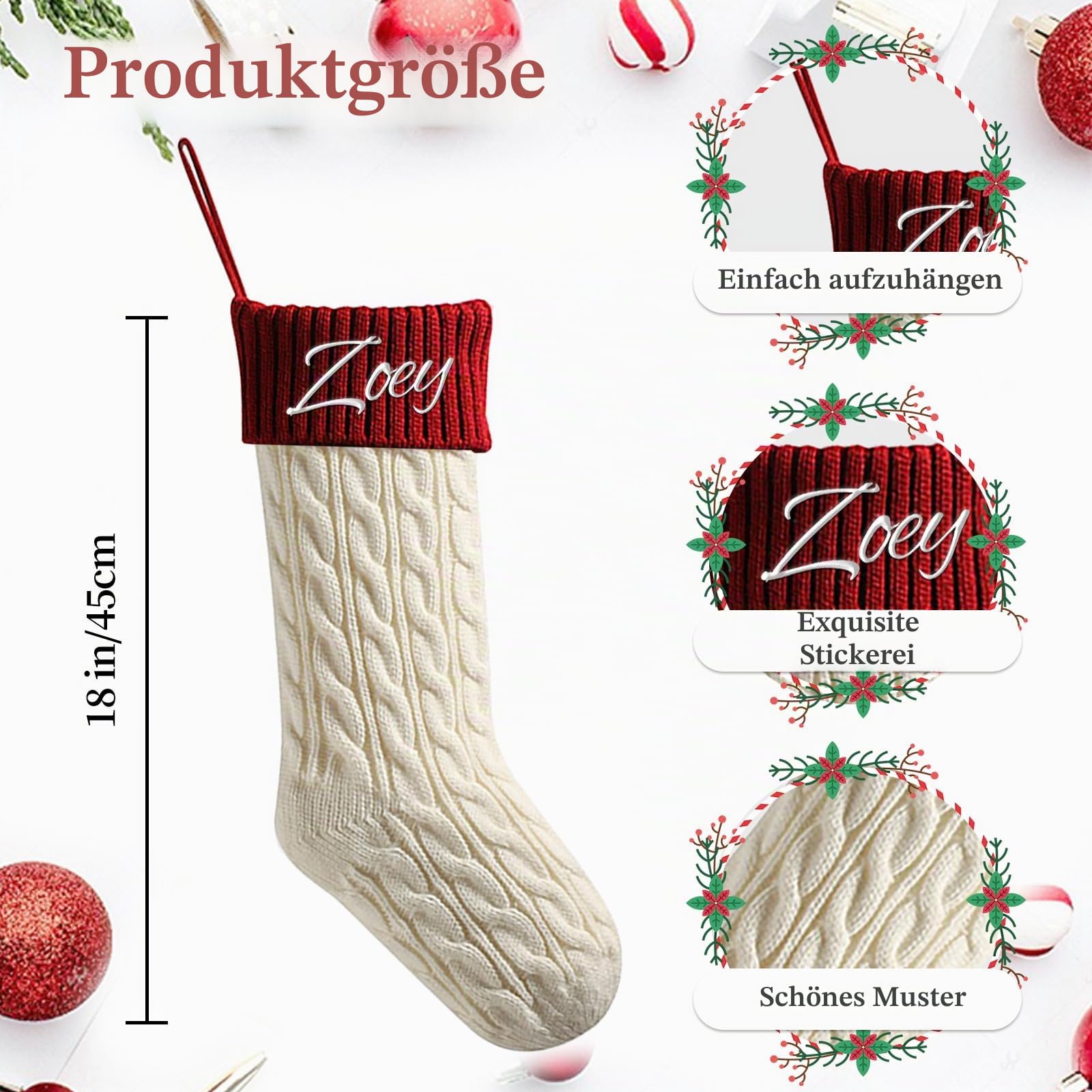 Weihnachtsstrumpf Personalisiert Nikolausstrumpf mit Namen, 46cm Großer Gestrickter Weihnachtsstrumpfe zum Befüllen, Weihnachtssocken Kamin Hängenden Deko Weihnachten Feiertags,Familienparty,4PCS