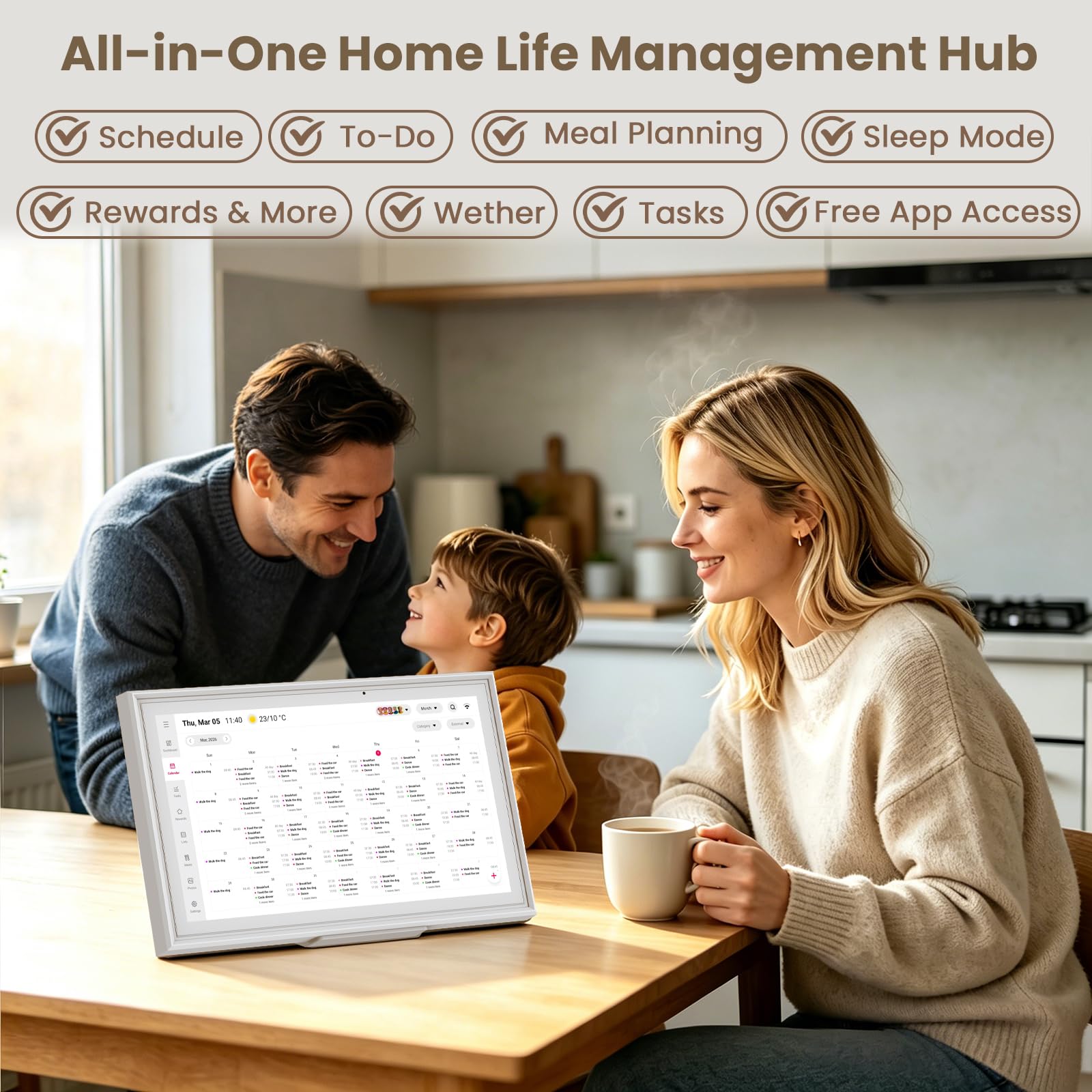 EHFiDC Digitaler Kalender und intelligenter Familien-Organizer, 1920 x 1080P FHD IPS-Touchscreen-Display, Wand-/Schreibtischmontage, WiFi-Synchronisation mit Google-Kalender, Aufgabendiagramm
