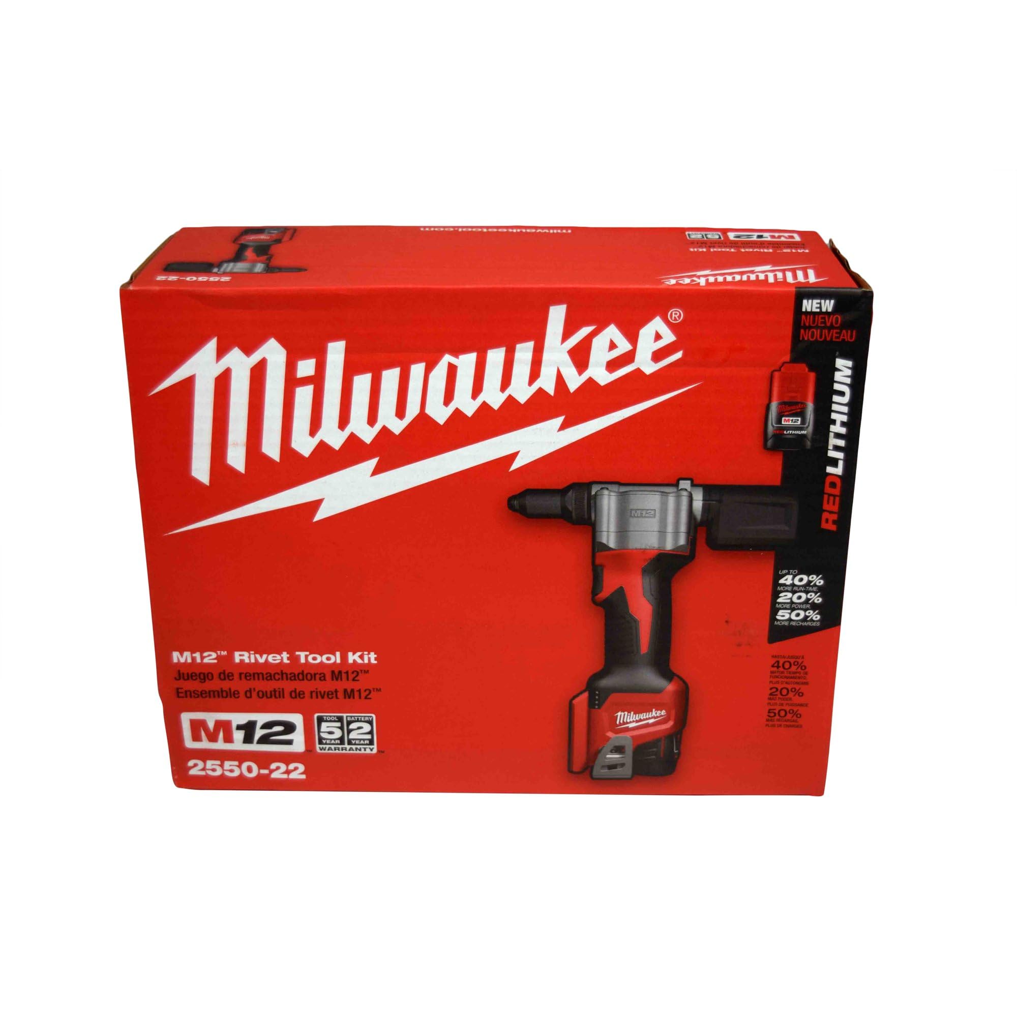 MILWAUKEE ELECTRIC TOOLS CORP 2550-22 M12 Rivet Tool Kit (2550-22)