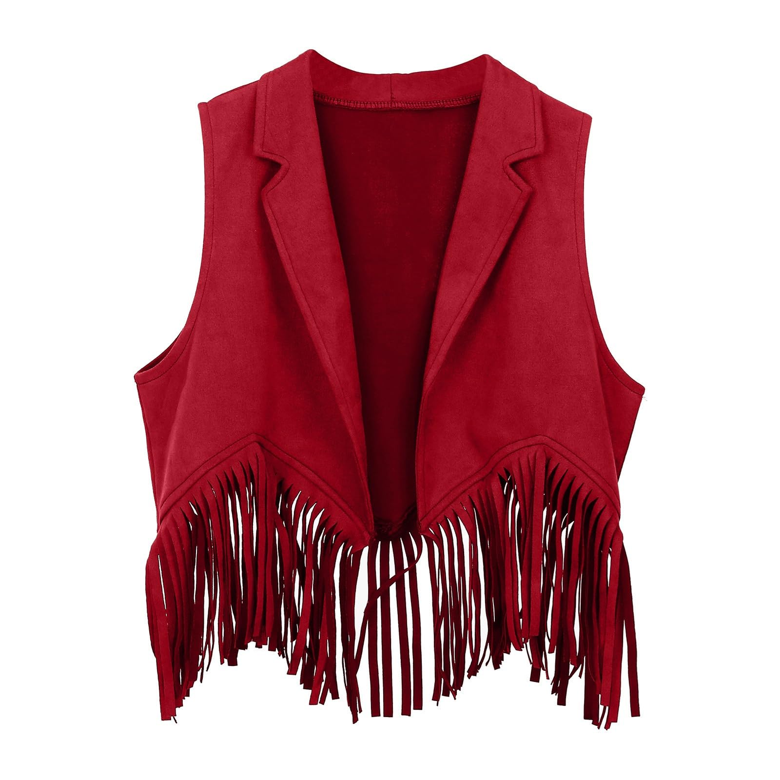 2026 - Boys Girls Western Cowboy Cowgirl Outfits Front Open Fringe Vest Party Dress Up Tassel Fringe Waist Coat Tops Costume T-Shirt โ image 1