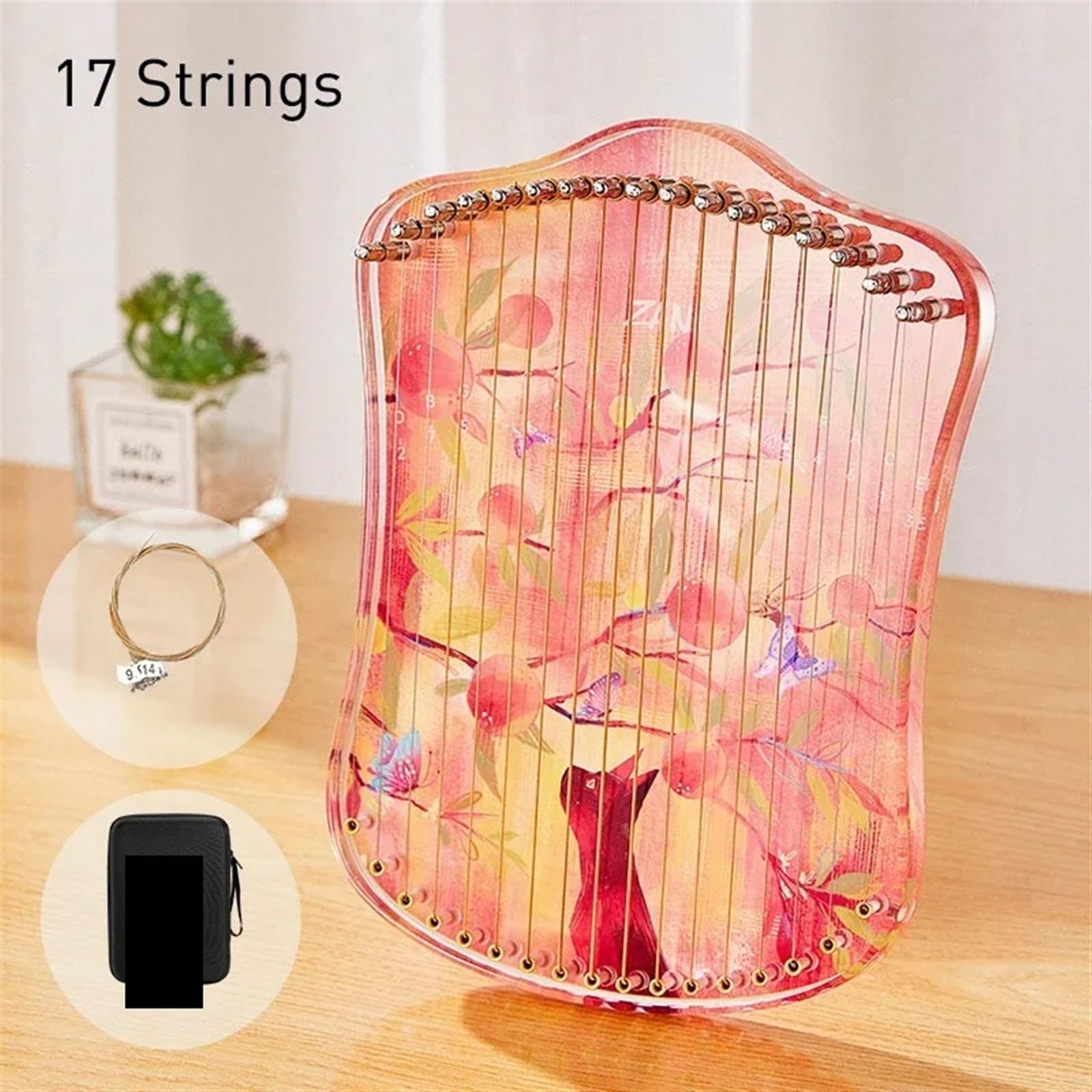 17 Corde Lira Arpa Trasparente Gatto Balena Cervo Modello Lira Pianoforte Arpa Strumento Musicale con Leva di sintonizzazione for Gli Amanti della Musica per Adulti(Cat)