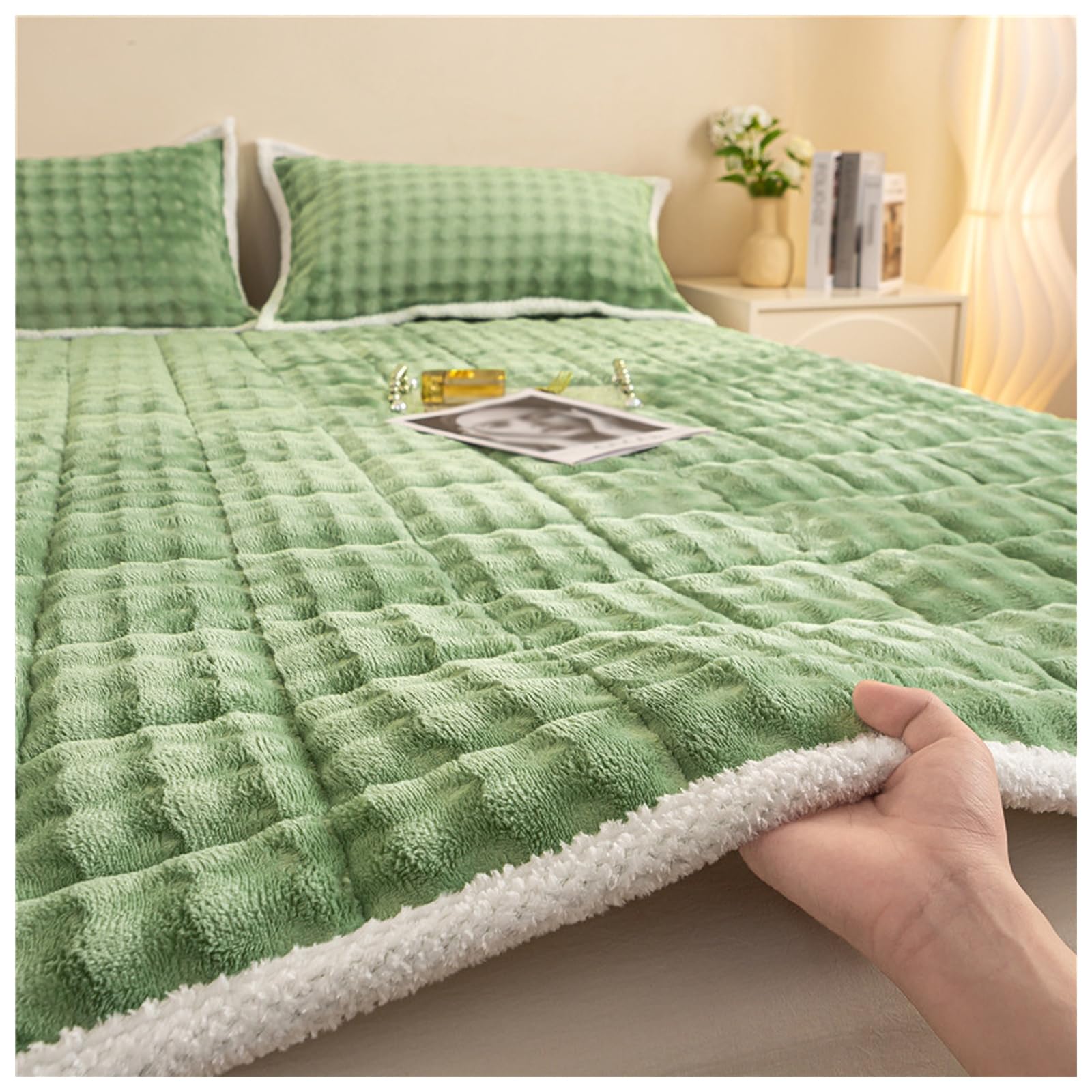 Copri Materasso Topper Matrimoniale,Coprimaterasso Traspirante,per materassi Fino a 20cm Traspirante Rimovibile e Lavabile,Materasso Correttore con 4 Angoli Elasticizzati,Verde,120x200cm/47x79in