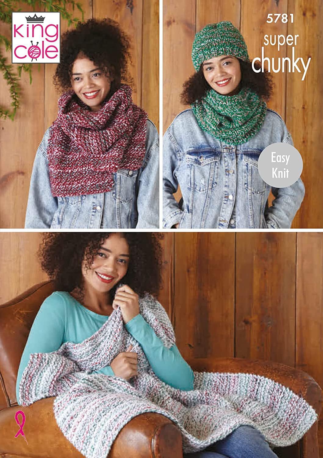 King Cole Super Chunky Knitting Pattern Easy Knit Throw Scarf Snood & Hat 5781
