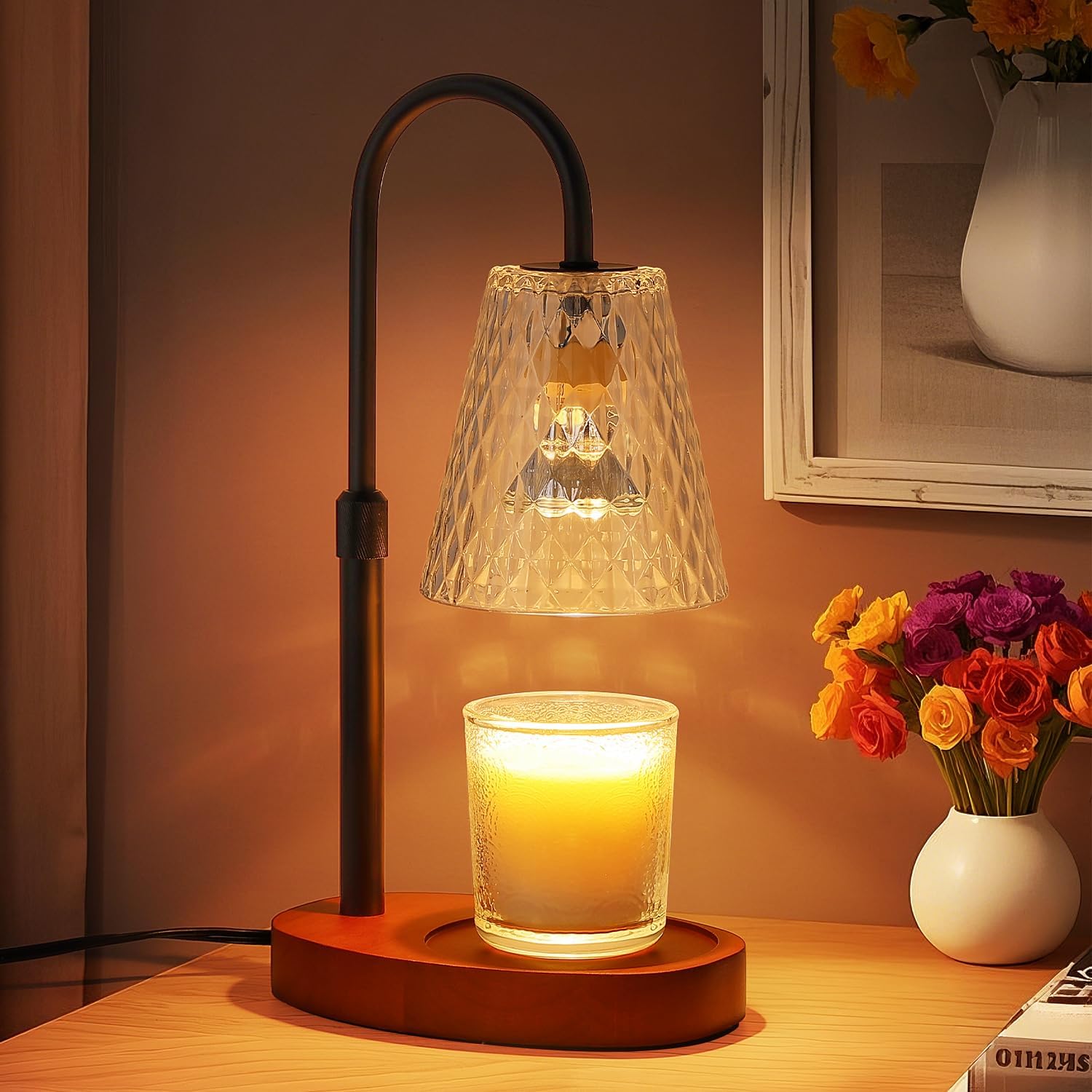 Lámpara Calentadora de Velas con Temporizador y Altura Ajustable - Negro