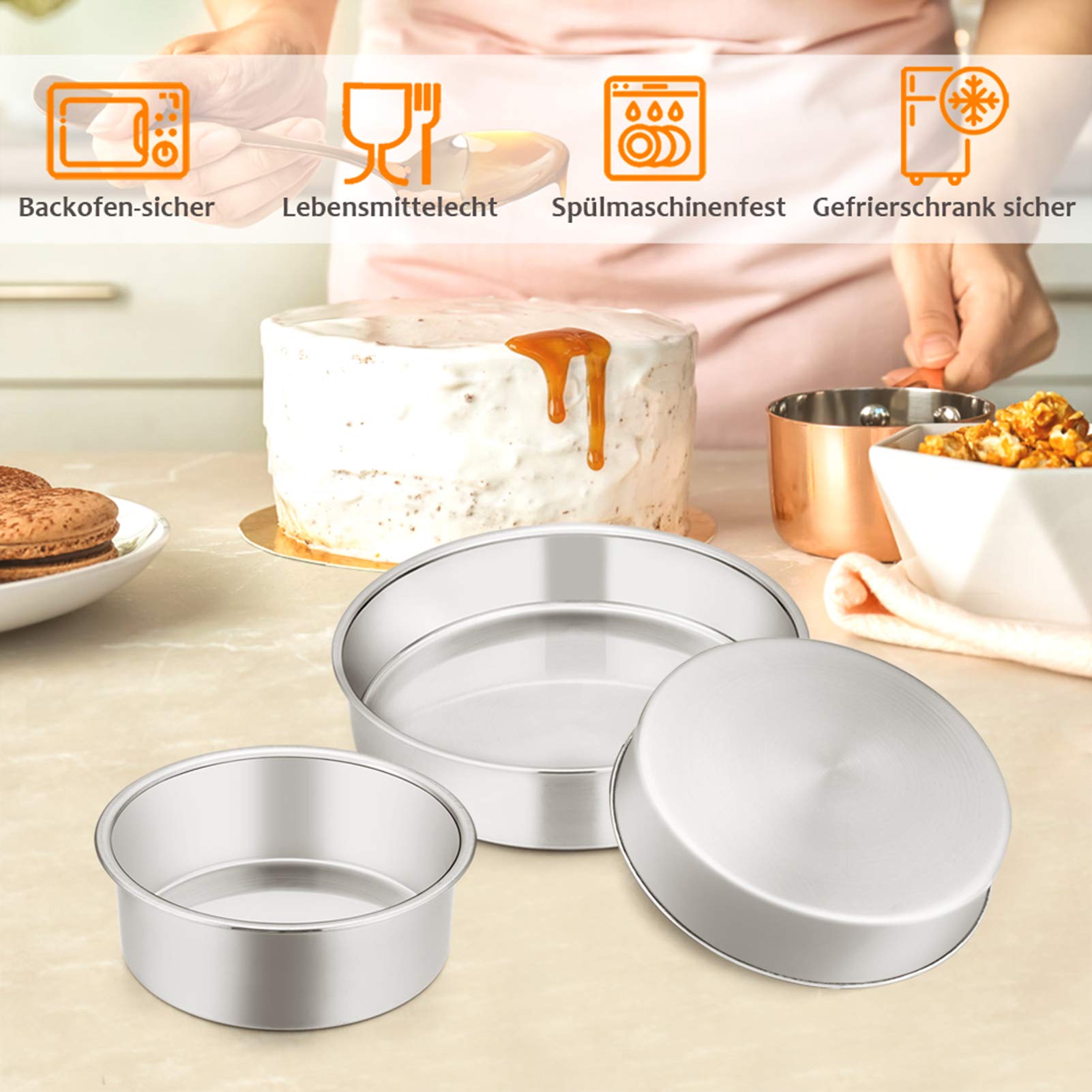 Stampo Per Torte Rotondo In Acciaio Al Carbonio 20,3 Cm: Teglia Da Forno Antiaderente Con Lati Dritti, Profonda 3 Cm. Perfetta Per Torte, Pizza, Muffin, Biscotti. Materiale Alimentare, Facile Da Sformare E Da Pulire. Adatta A Bar E Pasticcerie.