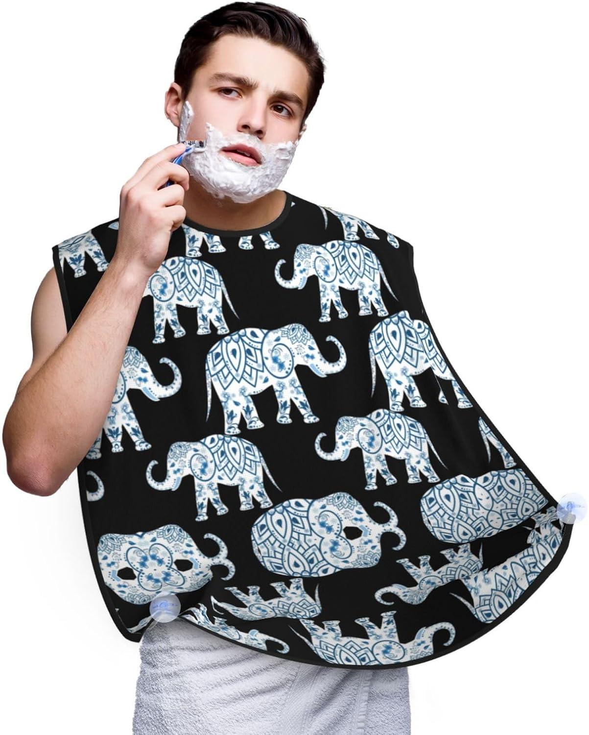Elephant Print Beard Bib Apron, Shaving Apron For Dad, Men'S Hair Catcher For Shaving Best Gifts For Dad