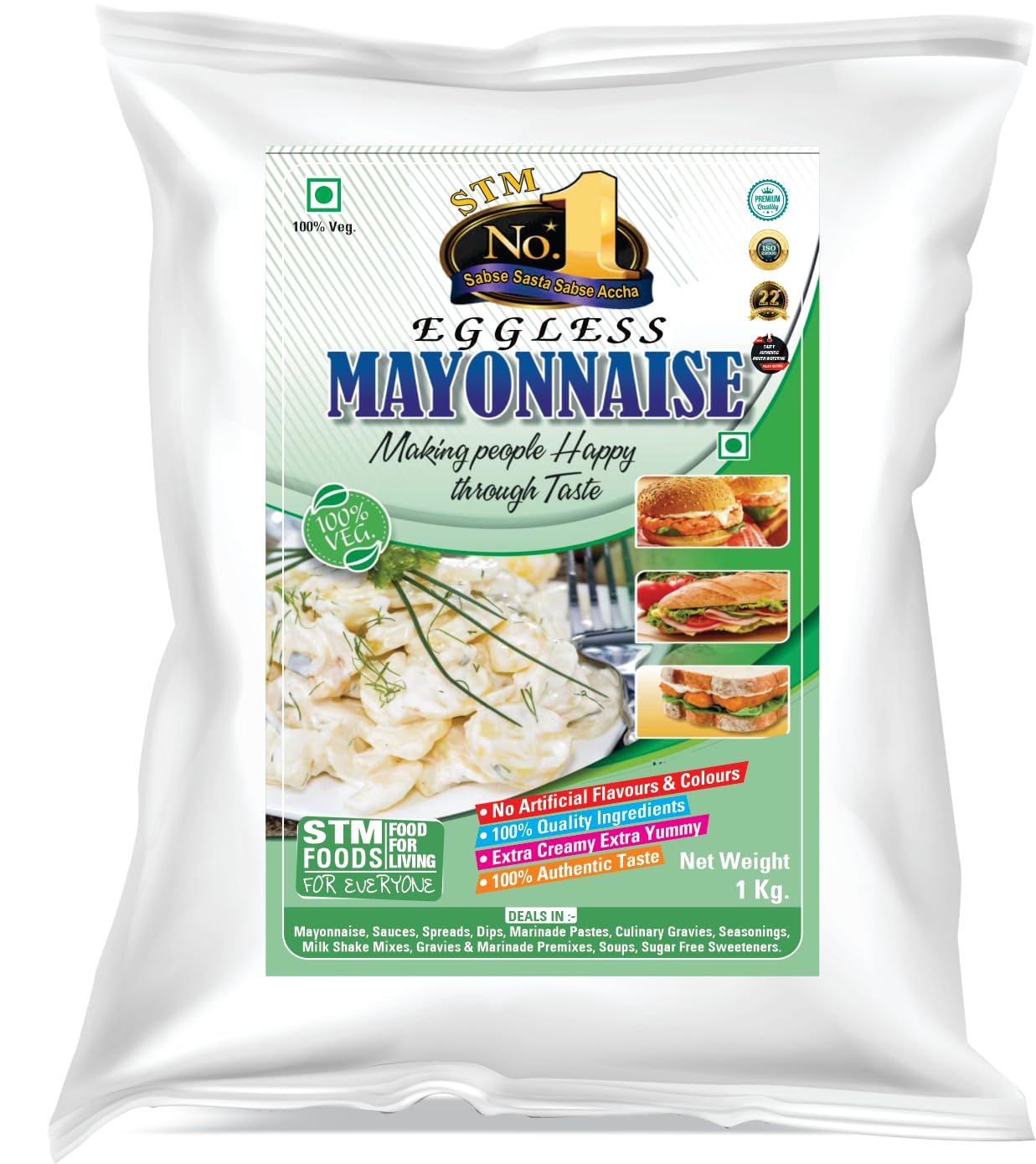 100% Veg Eggless Mayonnaise Extra Creamy and Delicious | Multipurpose Sauce for Burger, Sandwiches Salad, Dressing, Veg & Non Veg, Fried Snacks, Wraps & Rolls, Hot Dog - 1kg