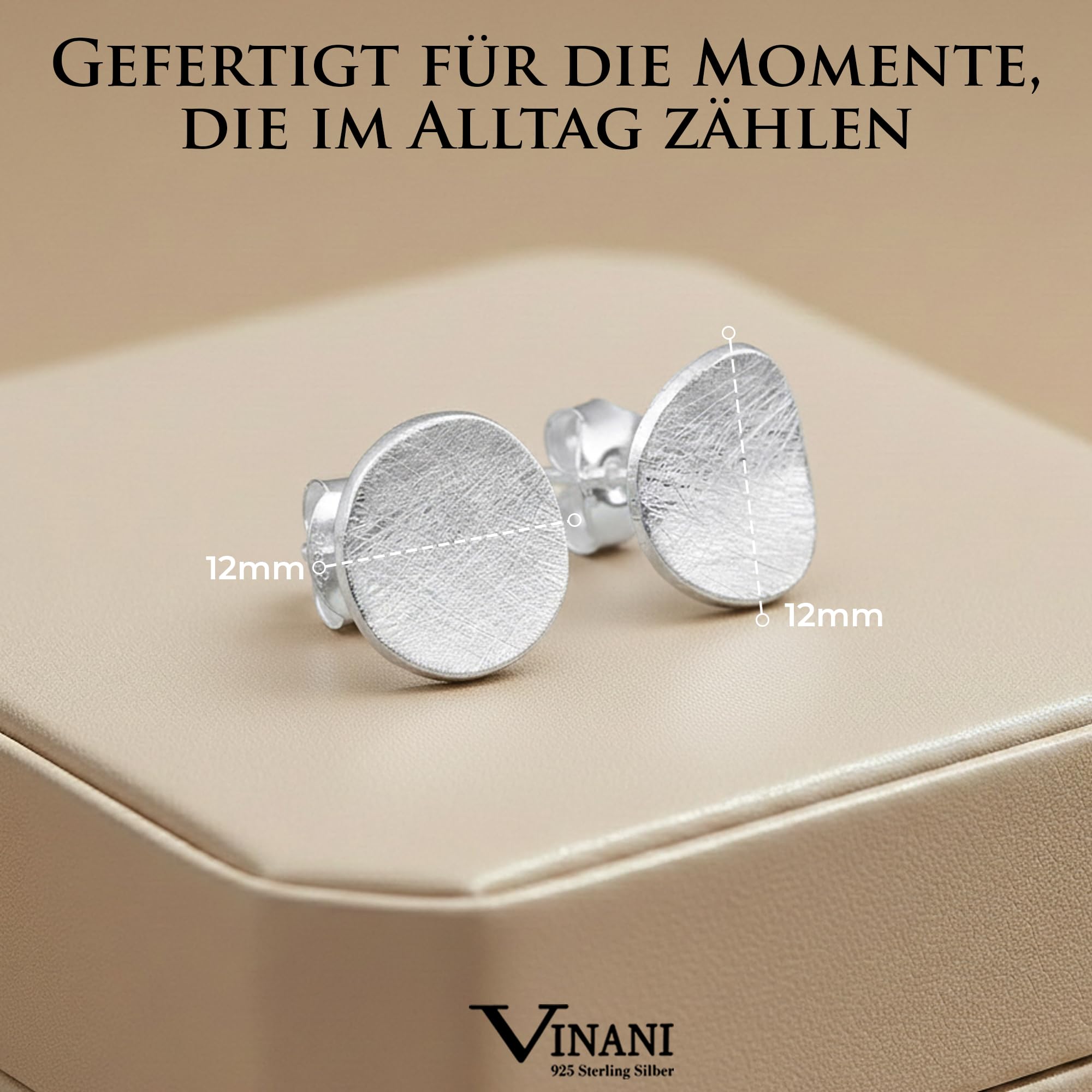 Vinani Damen Ohrstecker 925 Silber - Kreis-Design rund gebogen gebürstet - aus 925 Sterling Silber - Ohrringe für Frauen - 2OSB
