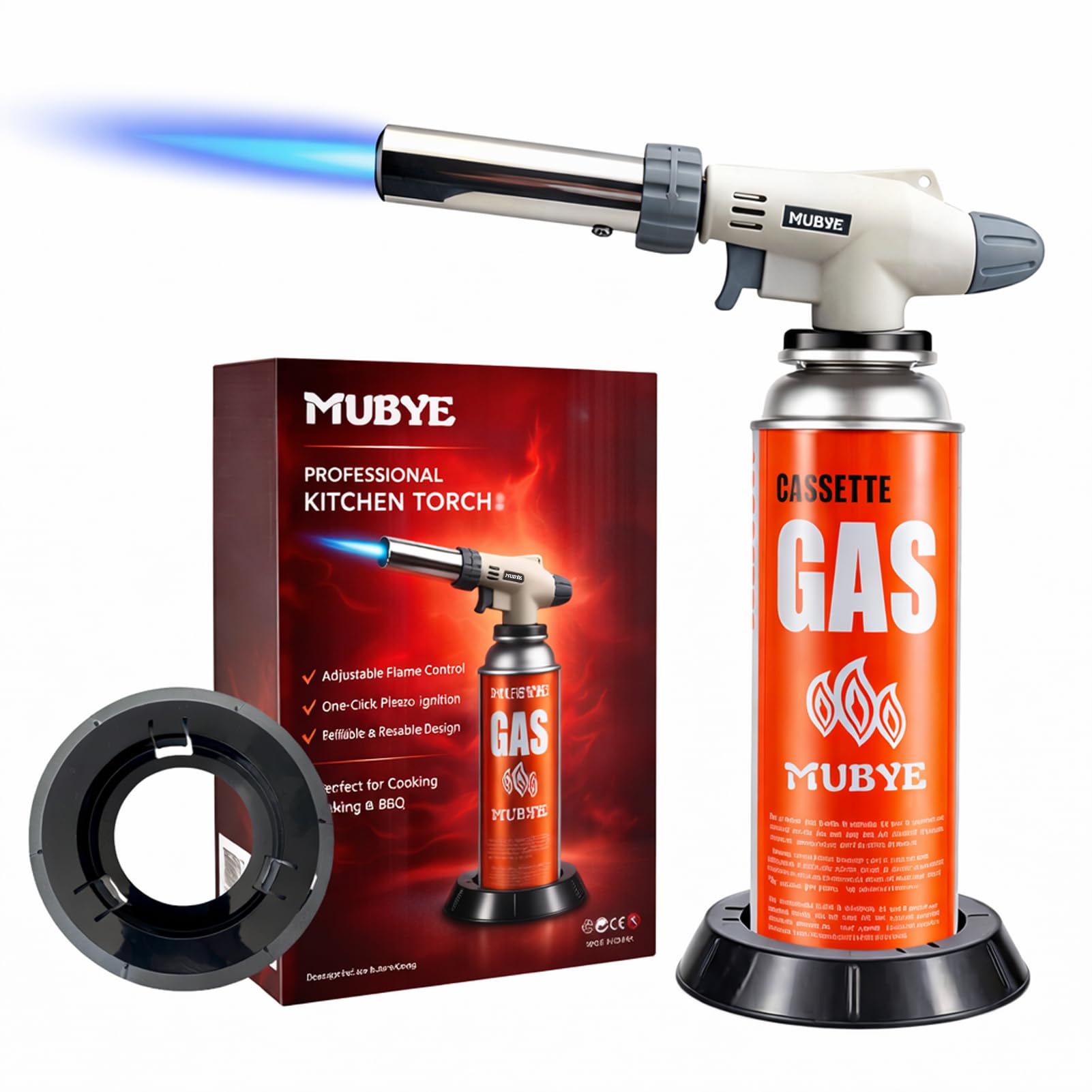 Butane Torch Kitchen Blow Lighter - Japan's Original Culinary Torches Head Chef Cooking Professional Adjustable Flame with Stabilizing Stand for Creme Brulee, Baking, BBQ (Butane Fuel Not Included)