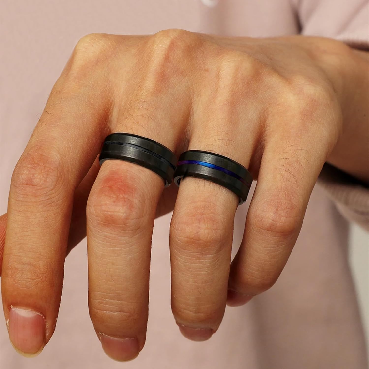 EIELO 16Pcs Stainless Steel Band Rings for Men Cool Black Golden Silvery Plated Rings Comfort Fit Fidget Spinning Chain Ring Fashion Simple Mens Wedding Engagement Ring Set - Image 4