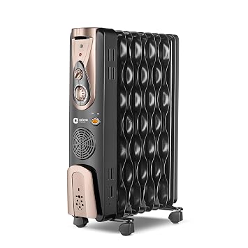 Orient Electric 9 Fin Oil Filled Radiator | 2400W | Advanced S- Shaped Fins | Overheat Protection| 3 Heat Setting | Portable | 2-year warranty by Orient | Black-Gold
