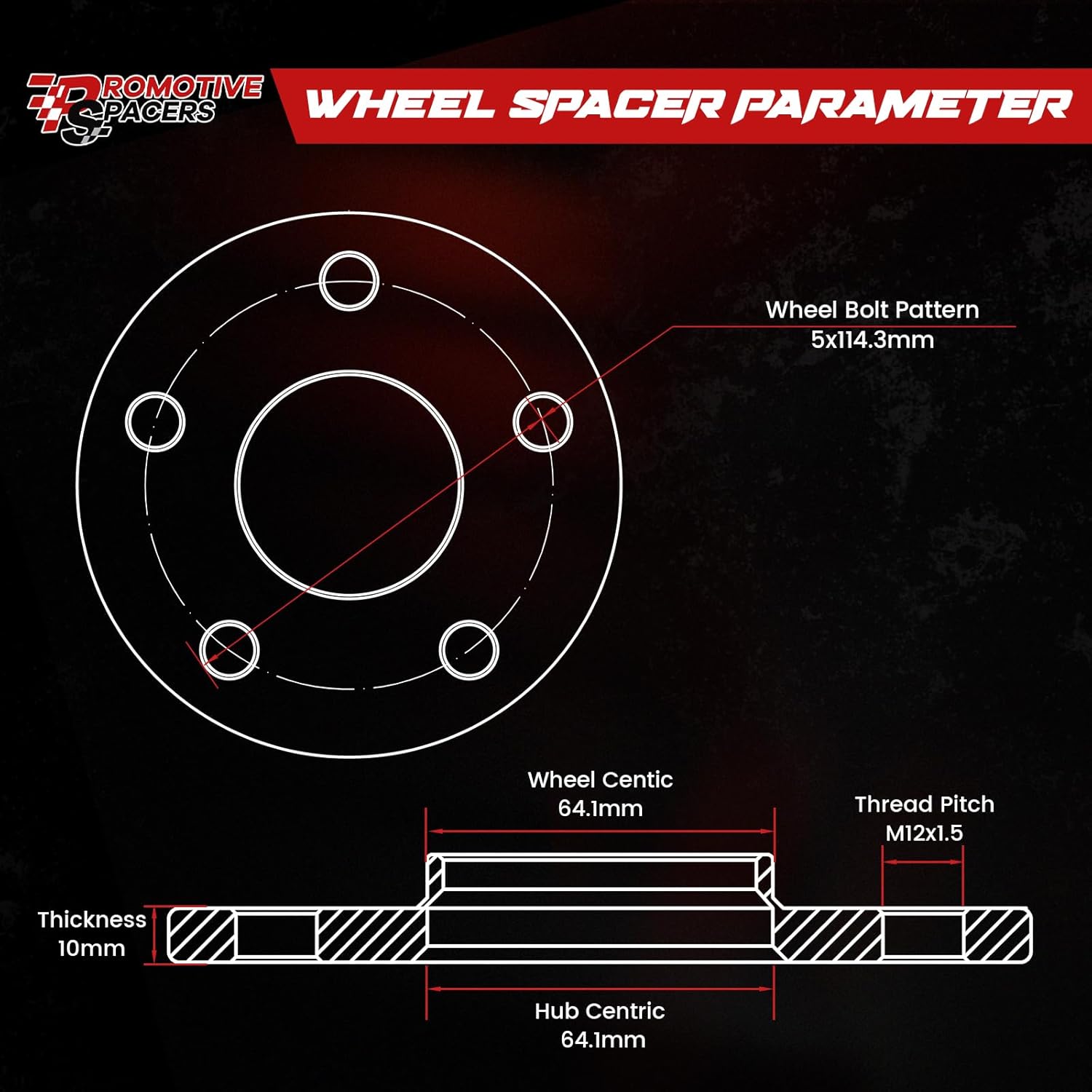 5x114.3 Wheel Spacers 10mm - 5x4.5 CNC Forged Wheel Spacers with M12x1.5 Studs & 64.1mm Hub Bore Compatible with Acura CL RSX RL TL Prelude CRV MDx Pilot S2000 NSX Accord Element TSx - 2PCS Silver
