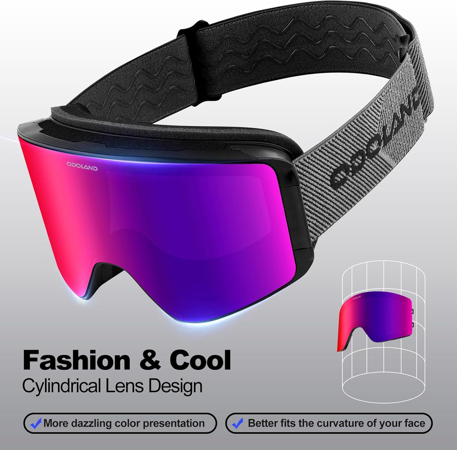 Odoland Ski Goggles with Detachable Lens, Frameless Interchangeable Lens Anti-Fog 100% UV Protection Snowboard Snow Goggles
