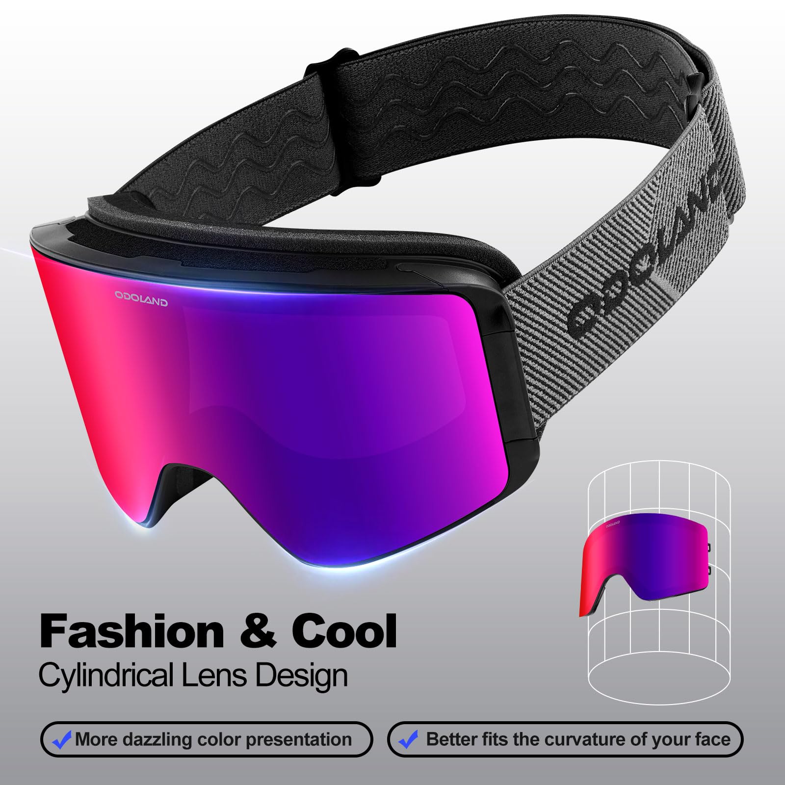 Odoland Kit di Maschera da sci con Lente Rimovibile, Lenti Intercambiabili Magnetico Senza Cornice, Occhiali da Sci Anti-nebbia con Protezione UV400, per Uomini e Donne, Compatibile con Casco