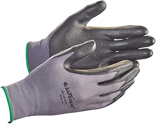 SAFEGEAR Nitrile Gloves, Smooth Palms, 3-Pair, Black Nitrile & Gray Nylon Knit Gloves, Disposable, Latex Free, Ultra-lightweight, Breathable & Comfortable Safety, Work & Gardening Gloves, Large