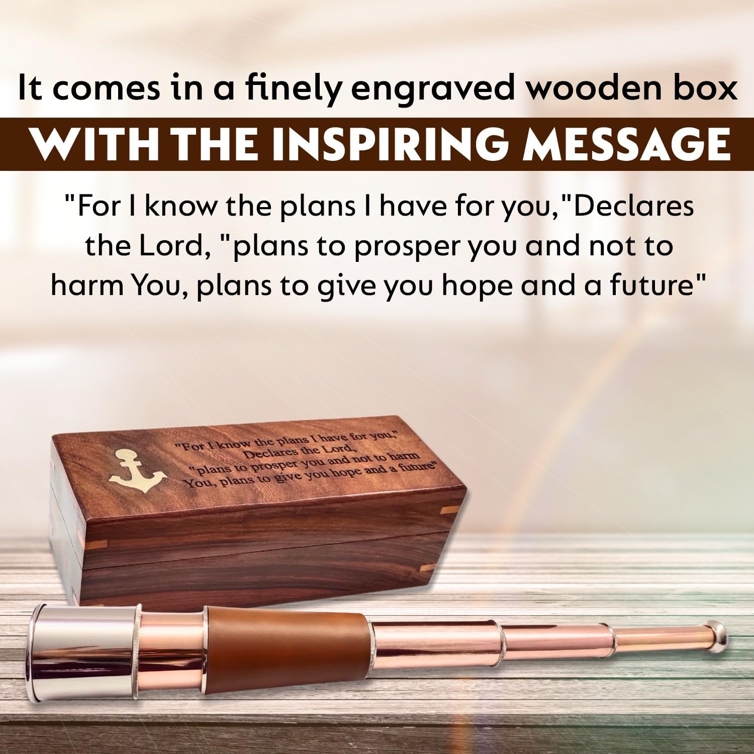 Antique Nautical Spyglass Handcrafted Telescope | with Box | Chrome/Copper Finish Leather Vintage Handmade Telescope Functional Collectibles 18 Inches