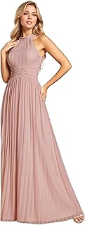 Women's Halter Neck Summer Formal Dresses Sleeveless Pletaed Floor Length Glitter Evening Dresses 41961 - Buy now