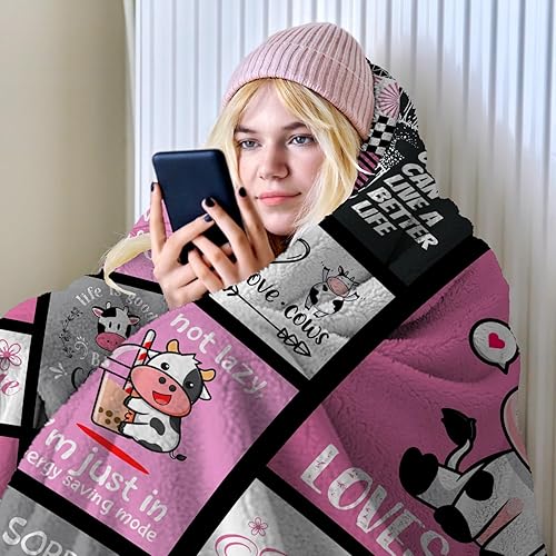 Miniatura 3 de Manta de vaca de regalo para niñas y mujeres, manta de franela suave y cálida para amantes de las vacas, regalos de cumpleaños para adultos y niños,