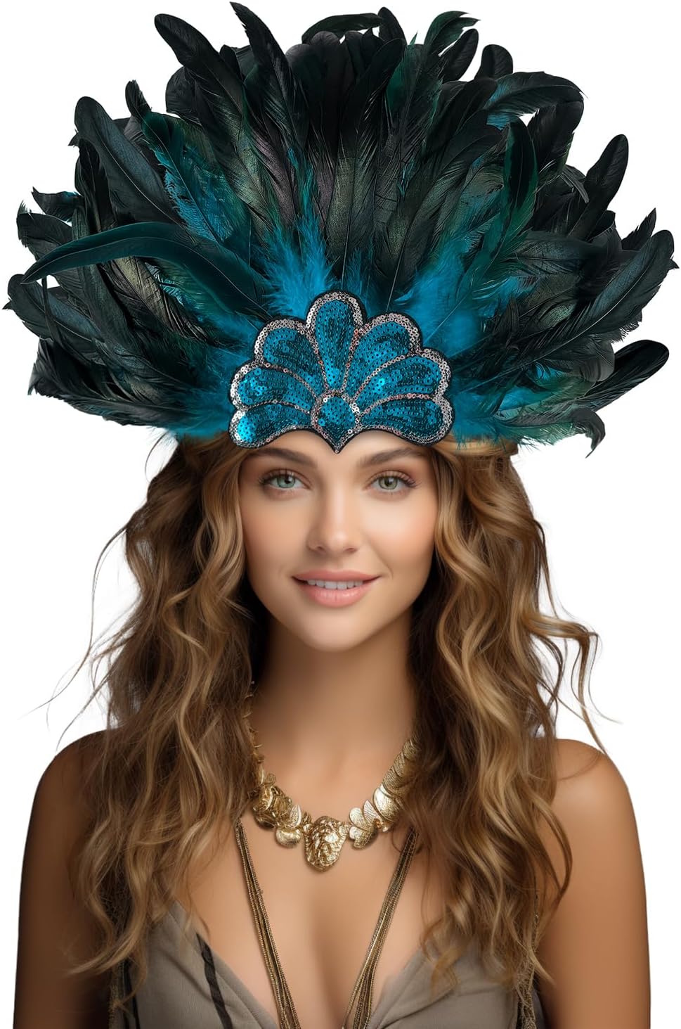 Feather Carnival Headdress Sequin Crown Headpiece Showgirl Costume Accessory