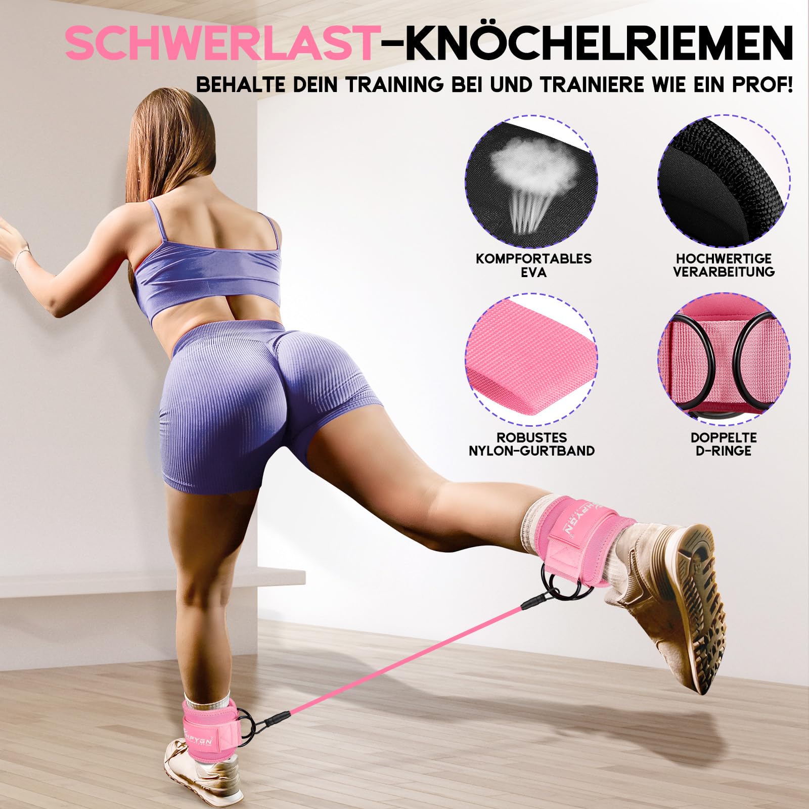 HPYGN Knöchel-Widerstandsbänder, Knöchelbänder zum Training mit Manschetten, Widerstandsbänder für das Bein-Po-Training, Trainingsausrüstung für Kickbacks, Hüft-Gesäßmuskel-Trainingsübungen